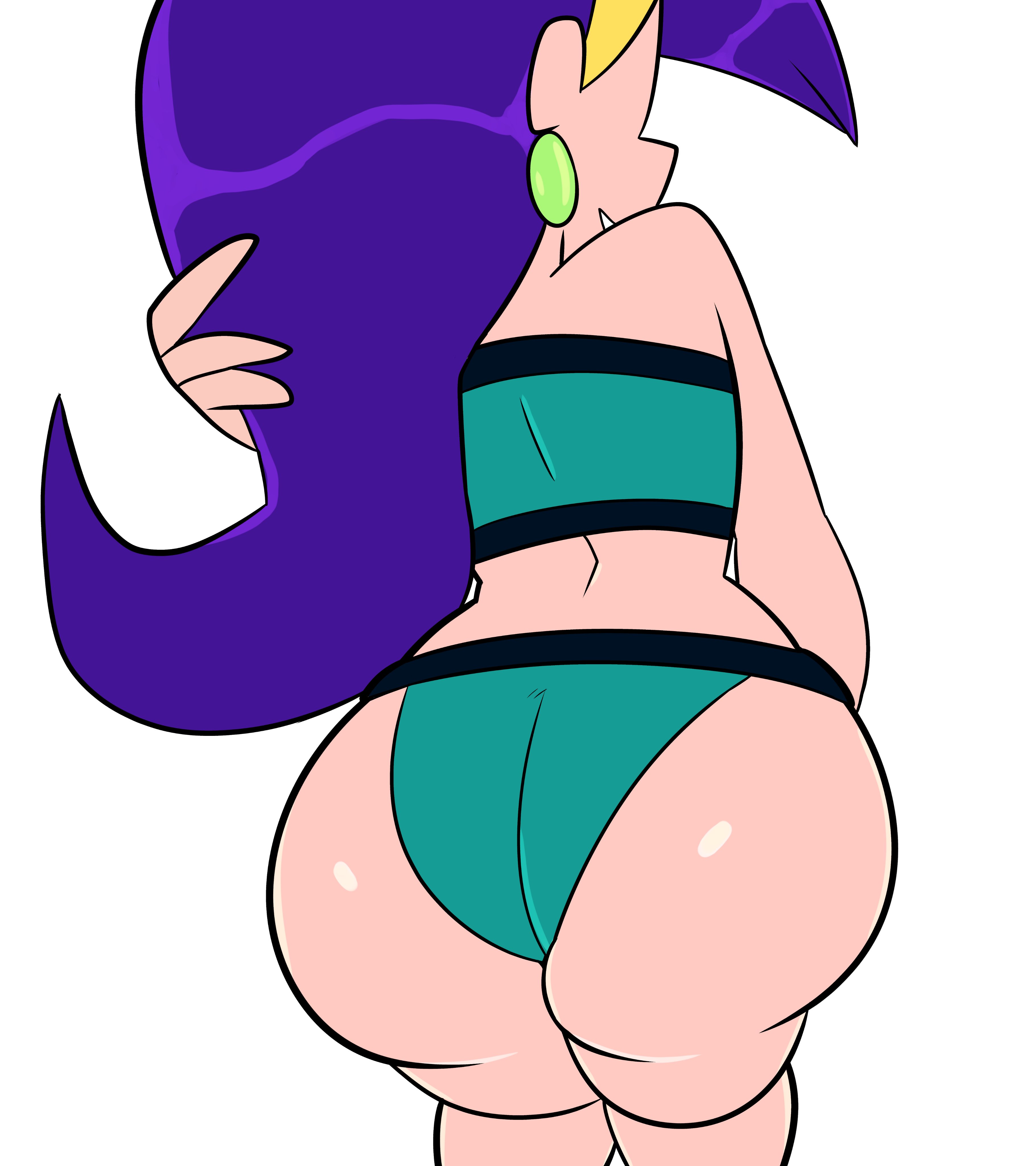 1girls, ass, ass focus, back, back view, big ass, bikini, bikini bottom, bikini top, earrings, female, female only, green bikini, huge ass, mighty magiswords, monamania, ponytail, purple hair, solo, solo female, sweetdandy, swimwear, thick ass, vambre warrior, white background