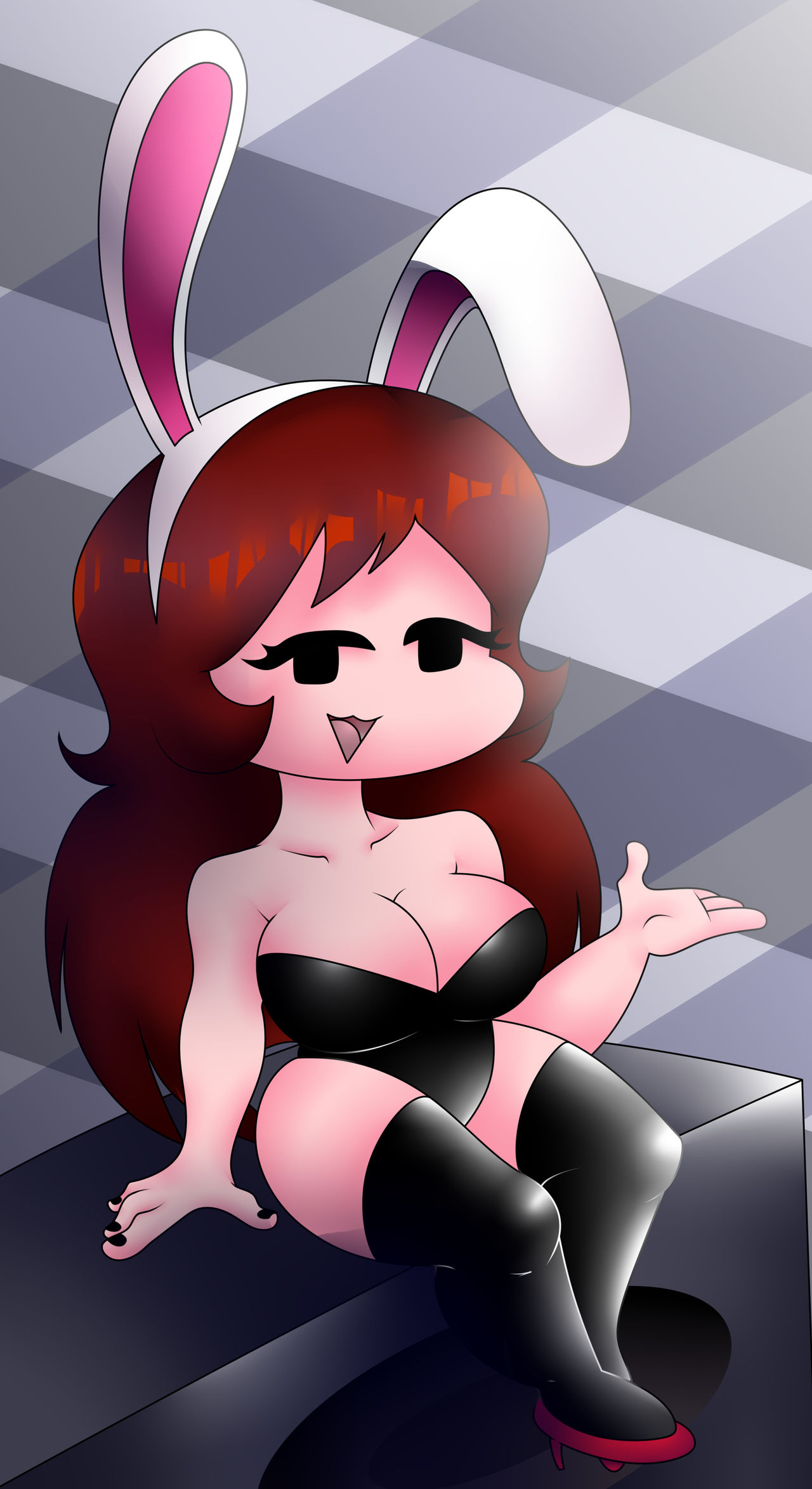 amplifier big_breasts breasts bunny_costume bunny_ears bunnysuit cleavage cyrockstar female friday_night_funkin girlfriend_(friday_night_funkin) high_heels large_breasts looking_at_viewer starrock64 thick_thighs thighhighs