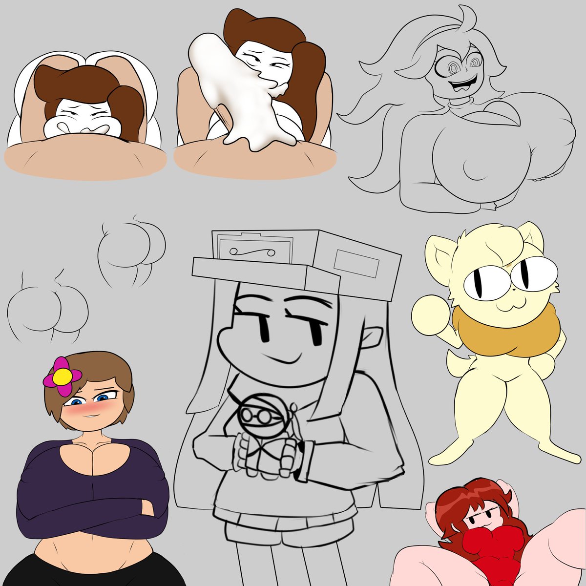 1boy 6girls anthro big_breasts blue_eyes brown_hair cassette_girl cum erect_nipples female flower_in_hair friday_night_funkin furry girlfriend_(friday_night_funkin) goth hank_j._wimbleton hex_maniac horny_female human_female humanoid jenny_belle_(slipperyt) let_me_explain_studios madness_combat meme minecraft mob_face mojang neco_spirit nintendo outside pokemon rebecca_parham scarecorrode sucking_penis youtube youtuber