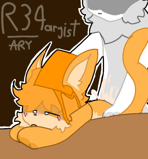 artist_request bent_over_table blush bucket bucket_hat cat cat_ears catte_(kaiju_paradise) cum kaiju_paradise orange_fur orange_tail roblox roblox_game source_request tagme