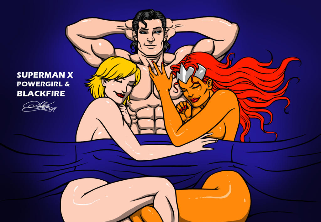 1boy 2d 2girls 3some abs after_sex alien alien_boy alien_girl alien_humanoid alien_look_like_human alien_only bed bedroom blackfire blackfire_(comics) blonde_hair breasts clark_kent dc dc_comics female incest karen_starr kaywest komand'r kryptonian light-skinned_female light-skinned_male long_hair lying_on_bed male male/female muscular muscular_male orange-skinned_female orange_skin power_girl red_hair short_hair smile straight straight_hair superman superman_(series) tamaranean teen_titans thick_thighs thighs threesome throuple touching_chest