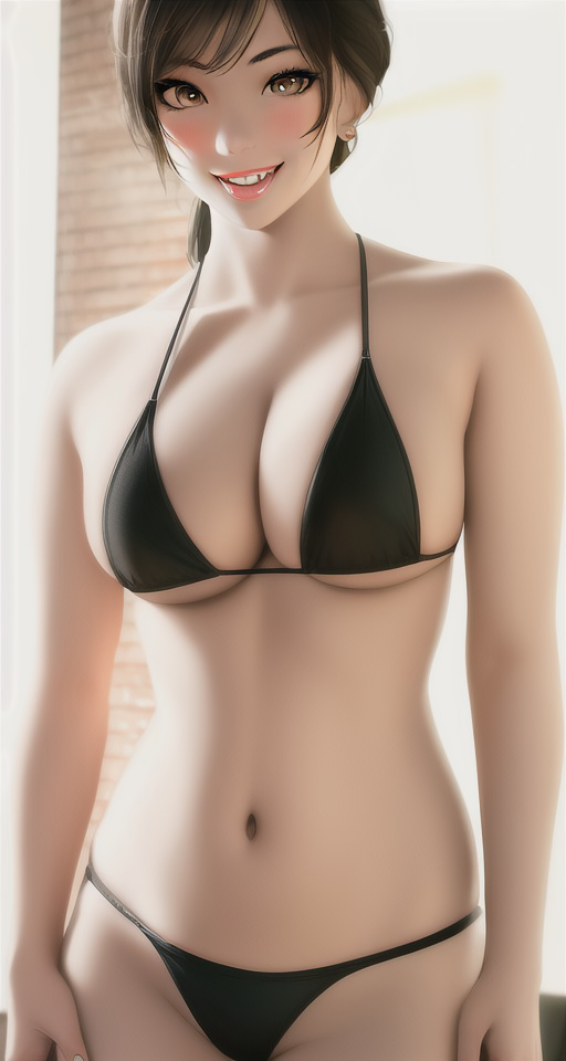 anime_style bikini bikini_top black_hair breasts glamour non_nude panties