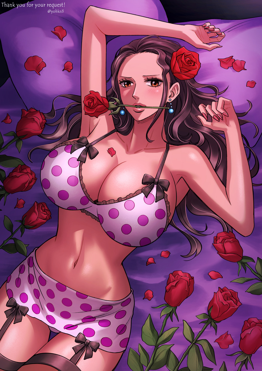 big_breasts black_hair female female_only one_piece orange_eyes rose_(flower) solo solo_female tagme viola_(one_piece) yohkn3