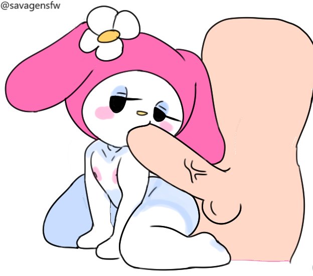 1boy, 1girls, big penis, breasts, female, male, mob face, my melody, onegai my melody, oral, penis, sanrio, savagensfw, small breasts, sucking penis, tagme