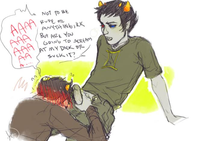 blushing, gay, grey skin, holding penis, homestuck, karkat vantas, male, male only, male/male, ms paint adventures, penis, sollux captor, tagme, troll