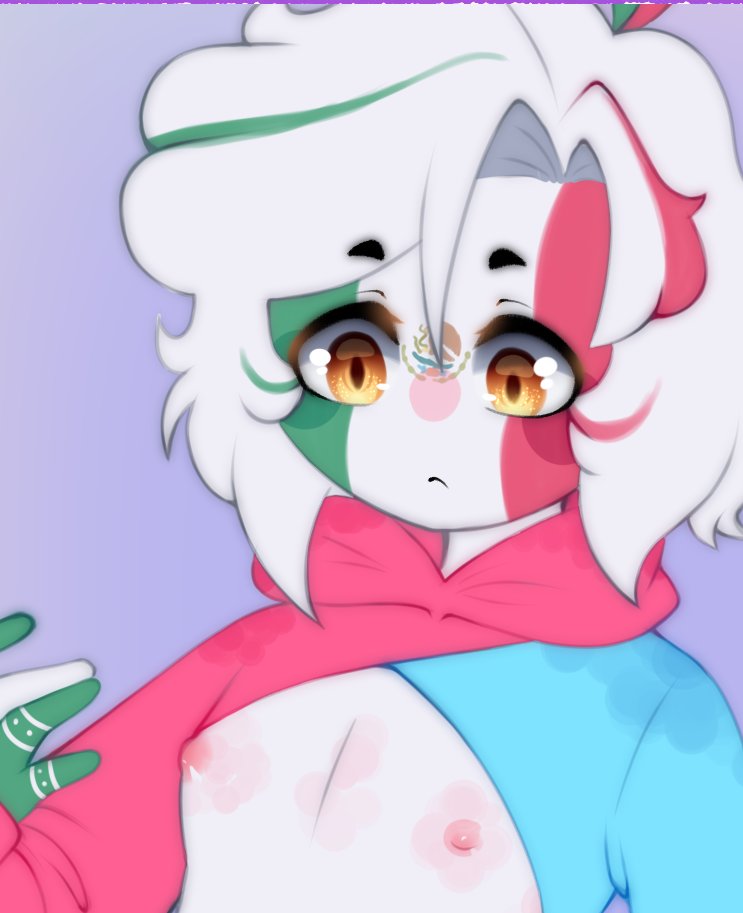 1boy countryhumans dream_moky femboy mexico_(countryhumans) nipples short_hair white_body white_hair white_skin