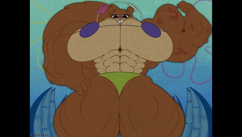 abs anthro buckteeth fit fit_female flower gigantic_breasts lerntern muscular muscular_female sandy_cheeks solo solo_female tail underboob underwater water worm's-eye_view