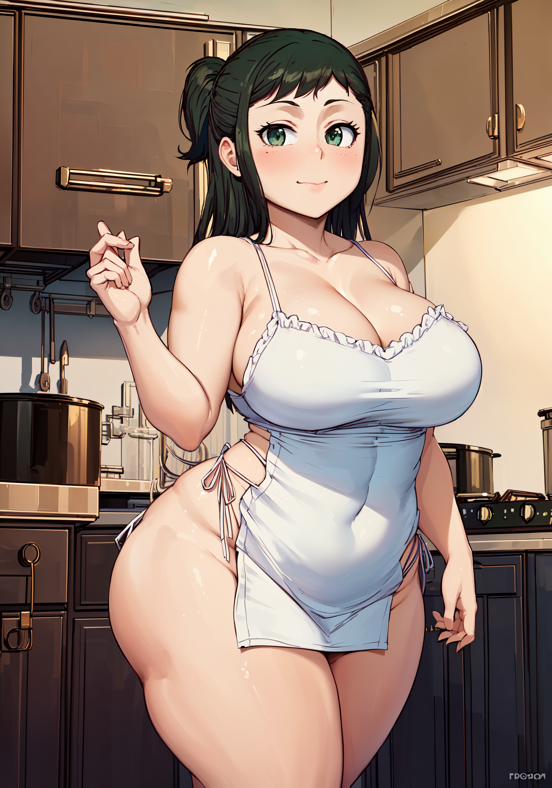 1girls, 2023, ai generated, chubby, chubby female, curvaceous, curvy, curvy body, curvy female, female, female focus, female only, green eyes, green hair, hi res, highres, inko midoriya, looking at viewer, my hero academia, oatmealdood, voluptuous female