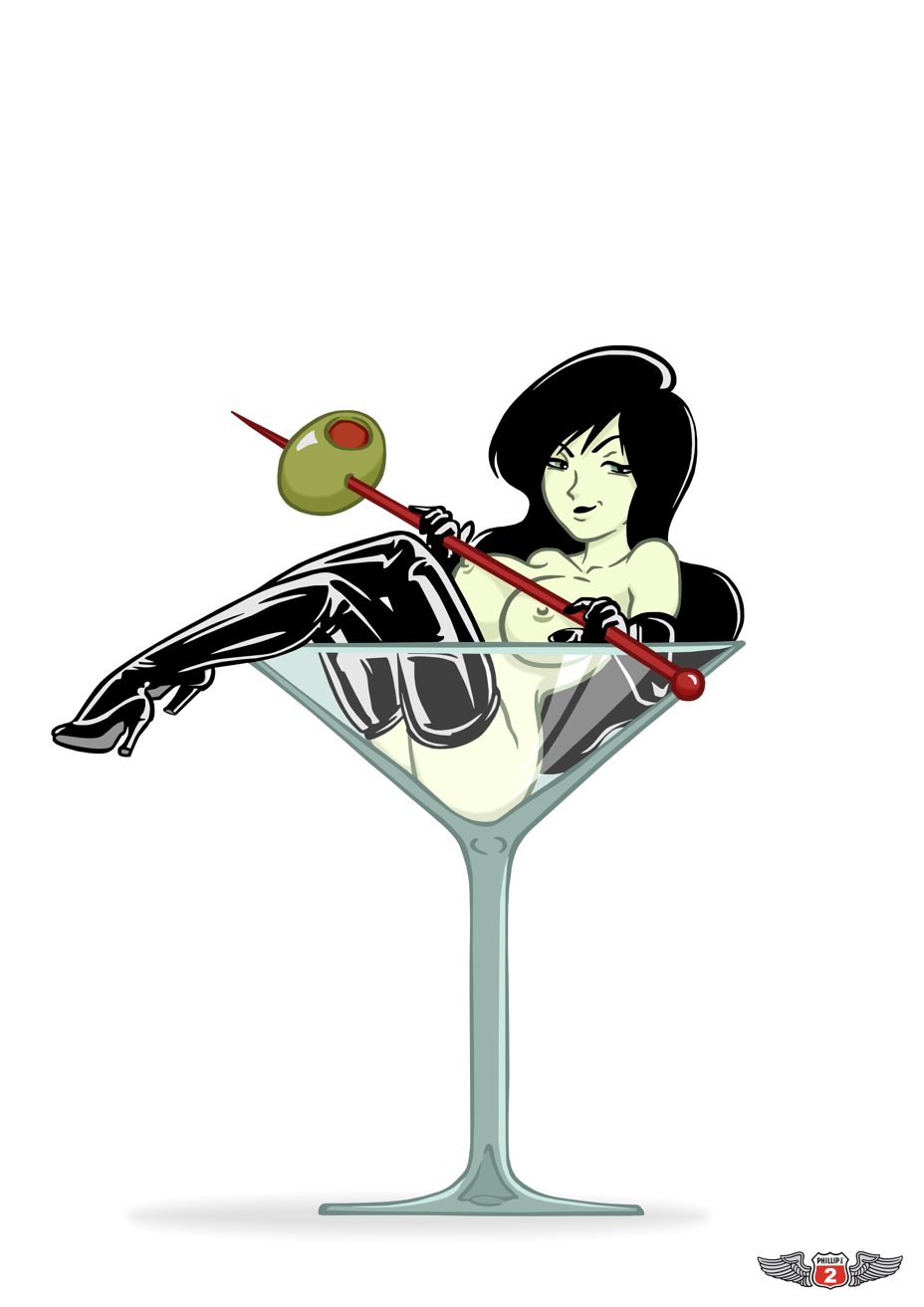 cocktail_glass disney female female_only femlin high_heel_boots human kim_possible nipples phillipthe2 shego shinkaigyo solo tagme white_background