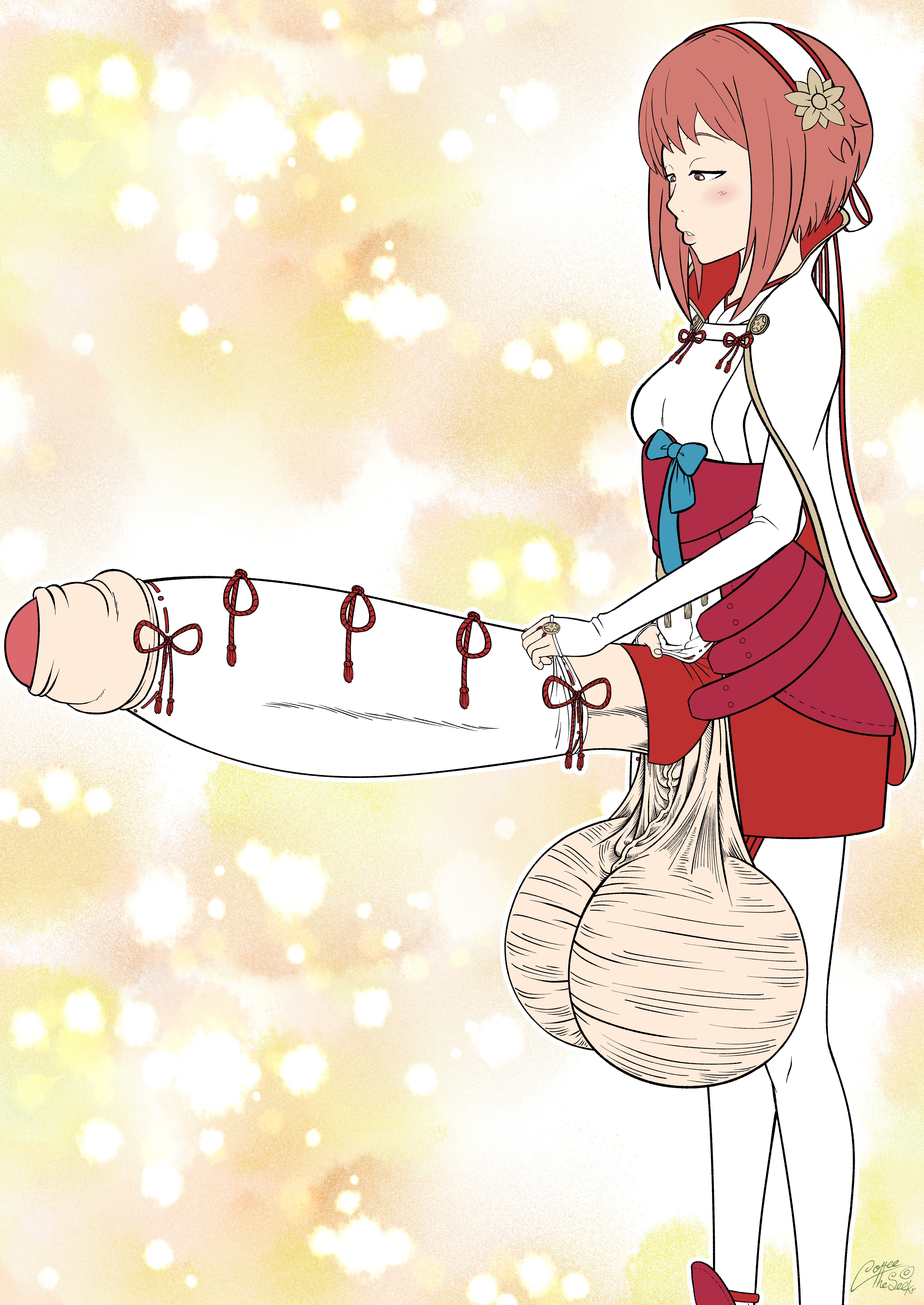 1futa, 2023, balls, breasts, clothed, clothing, cock sleeve (clothes), cock sock, coffeetheseeker, commission, commissioner upload, erection, fire emblem, fire emblem fates, foreskin, futa only, futanari, human, hyper, hyper balls, hyper futa, hyper penis, hyper testicles, intelligent systems, intersex, light skin, light-skinned futa, mostly clothed, nintendo, partially retracted foreskin, penis, retracted foreskin, sakura (fire emblem), small but hung, solo, solo futa, standing, testicles, thighhighs, uncircumcised, uncut