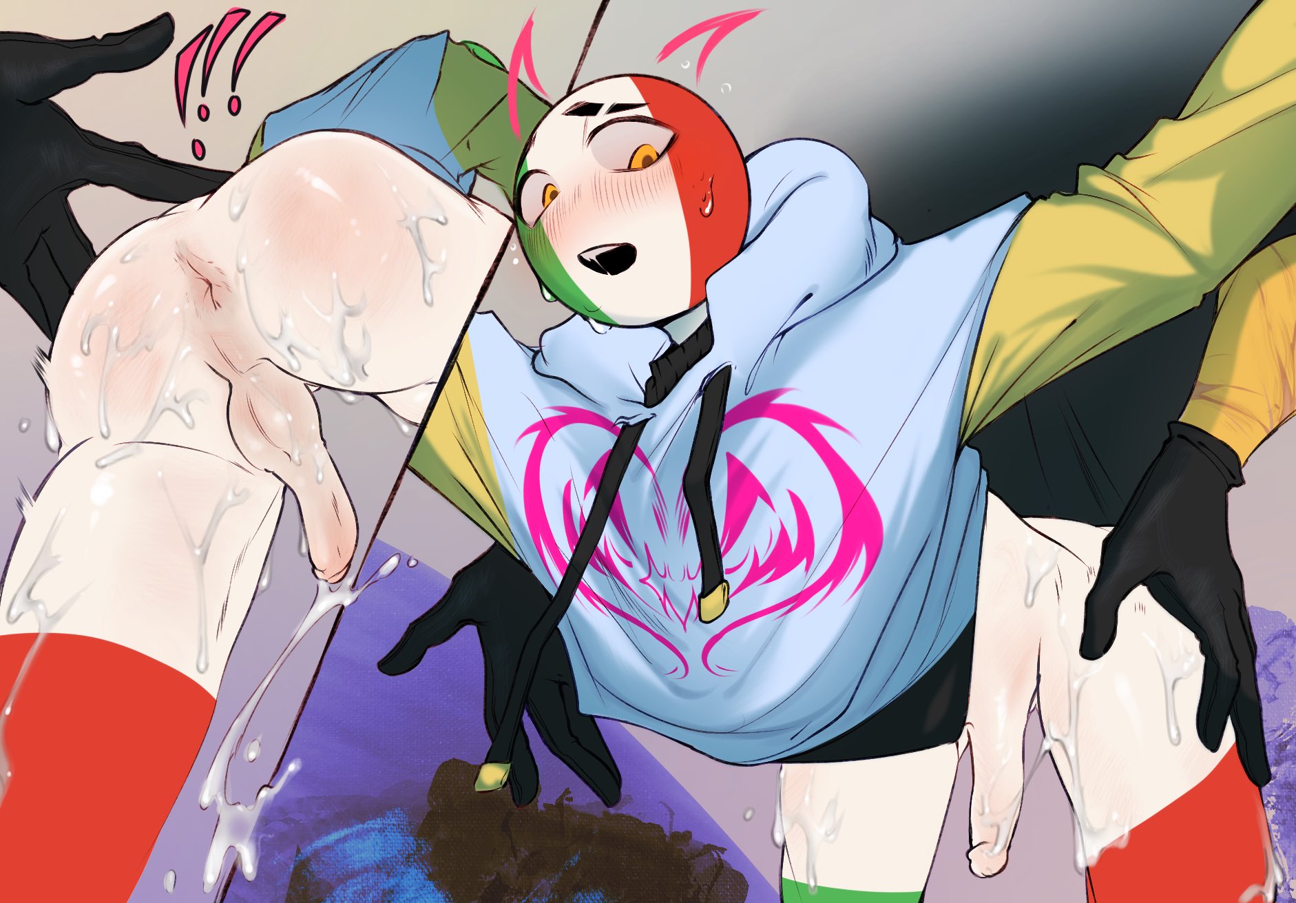 2boys, anal, anal sex, anus, ass, ass grab, asshole, black gloves, butt grab, countryhumans, cum, cum on ass, cum on body, dafriix, gay, germany (countryhumans), gloves, hand on ass, hoodie, italy (countryhumans), looking pleasured, male, male only, male/male, no pants, pantsless, penis, yaoi