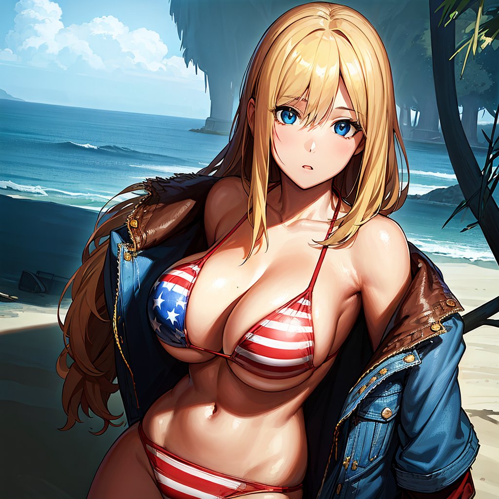 1girls, 2023, ai generated, american flag bikini, attack on titan, bikini, blonde hair, blue eyes, curvaceous, curvy, curvy body, curvy figure, female, female focus, female only, hi res, high resolution, historia reiss, milf, seductive look, stable diffusion