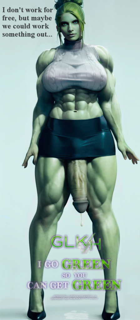 3d cum_puddle dripping_cum flaccid futa_only futanari hdregrets high_heels large_breasts large_penis marvel muscular muscular_futanari muscular_thighs she-hulk skirt talking_to_viewer thighs veiny_penis