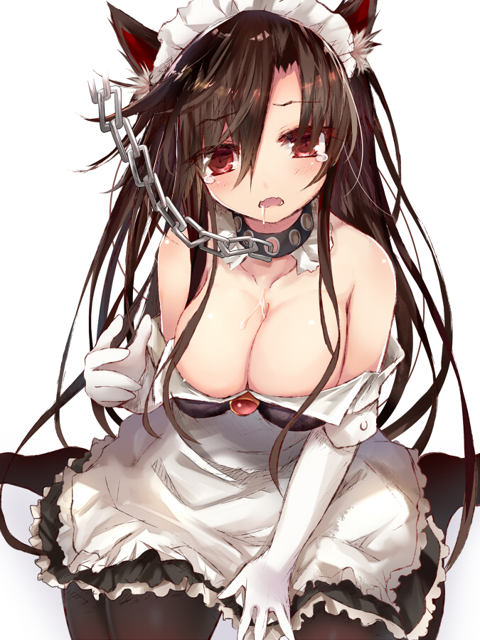 cleavage crying_with_eyes_open efe enmaided kagerou_imaizumi large_breasts petplay slave suggestive_fluid tears touhou viewer_holding_leash