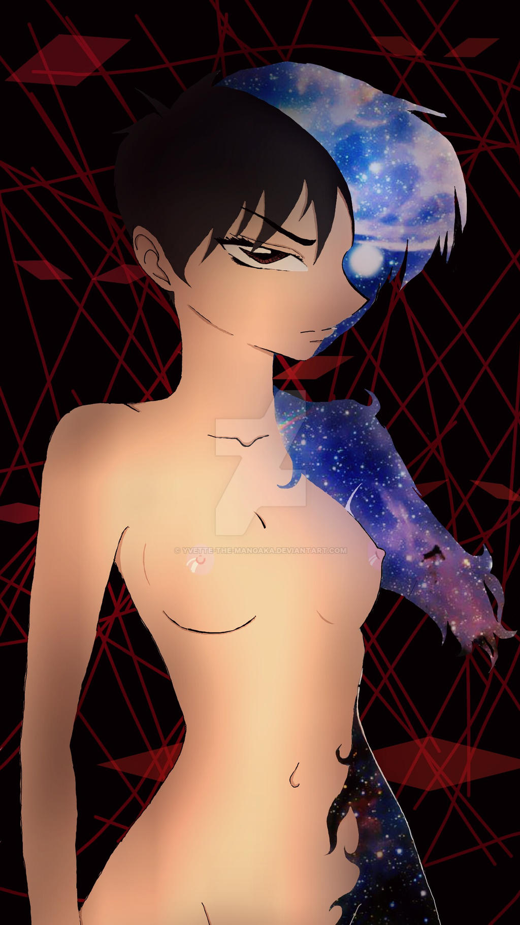 brown_eyes dark_hair deviantart_username female_only galaxy outer_space short_hair small_breasts stars