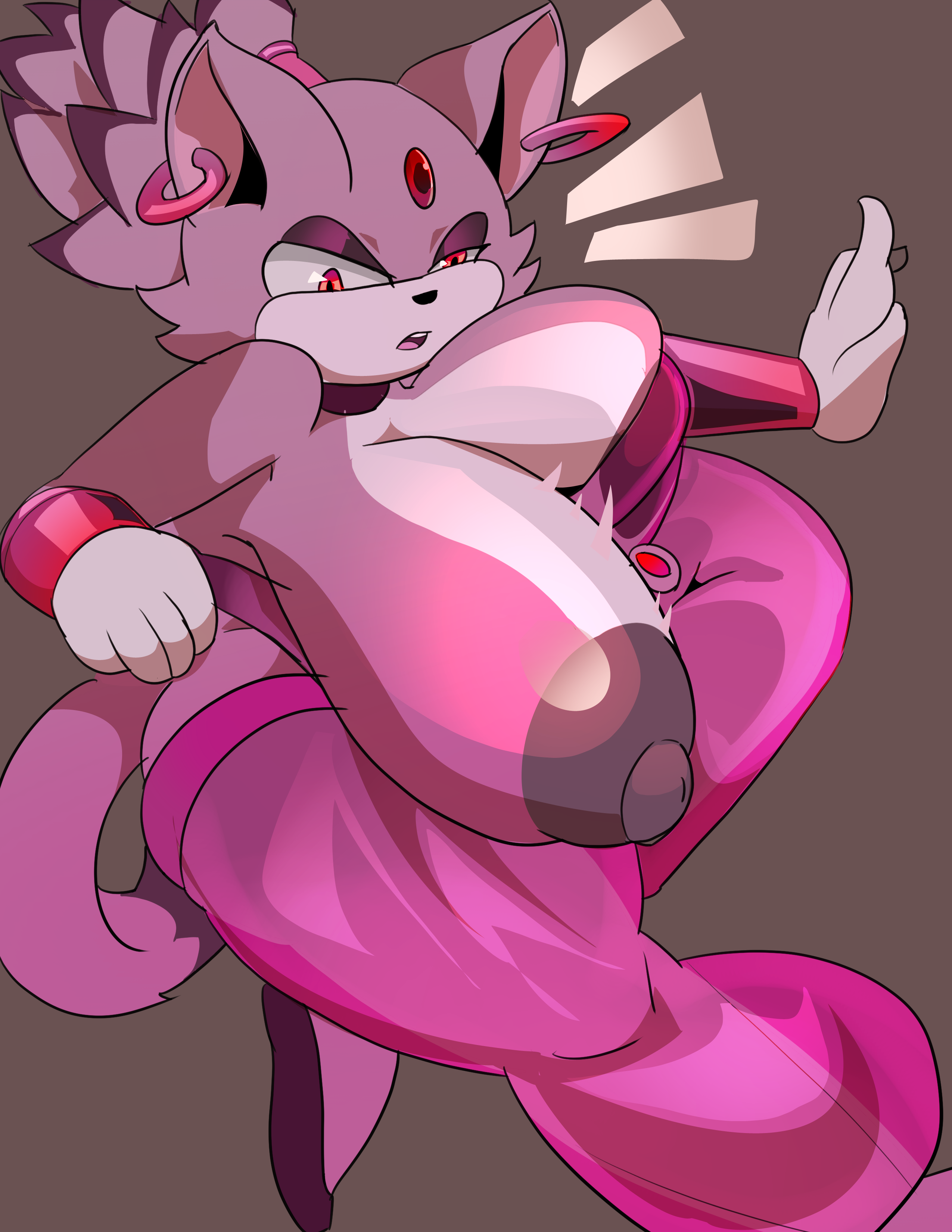 2022, absurd res, anthro, areola, armor, big breasts, blaze the cat, bottomwear, bracers, breasts, clothing, crop top, domestic cat, ear piercing, felid, feline, felis, female, footwear, forehead gem, gloves, grey areola, grey nipples, half-closed eyes, handwear, hi res, huge breasts, huge hips, huge thighs, mammal, narrowed eyes, nipples, obese, obese anthro, obese female, one breast out, open mouth, pants, penlink, piercing, purple body, red eyes, sega, shantae, shantae (cosplay), shirt, shoes, solo, sonic (series), sonic the hedgehog (series), thick thighs, topwear, wayforward