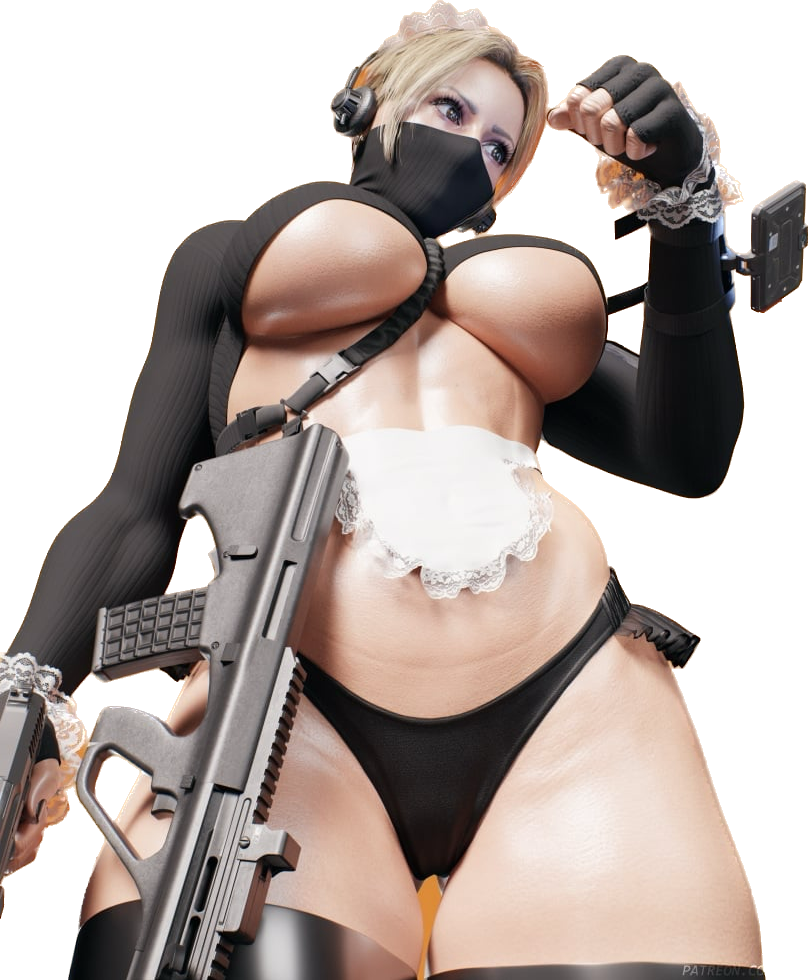 1girls 3d facemask female female_only headphones iq_(rainbow_six) maid maid_apron mask nyalicia panties pistol rainbow_six rainbow_six_siege rifle solo tactical_nudity thick_thighs thighhighs transparent_background underboob underboob_cutout underboob_shirt