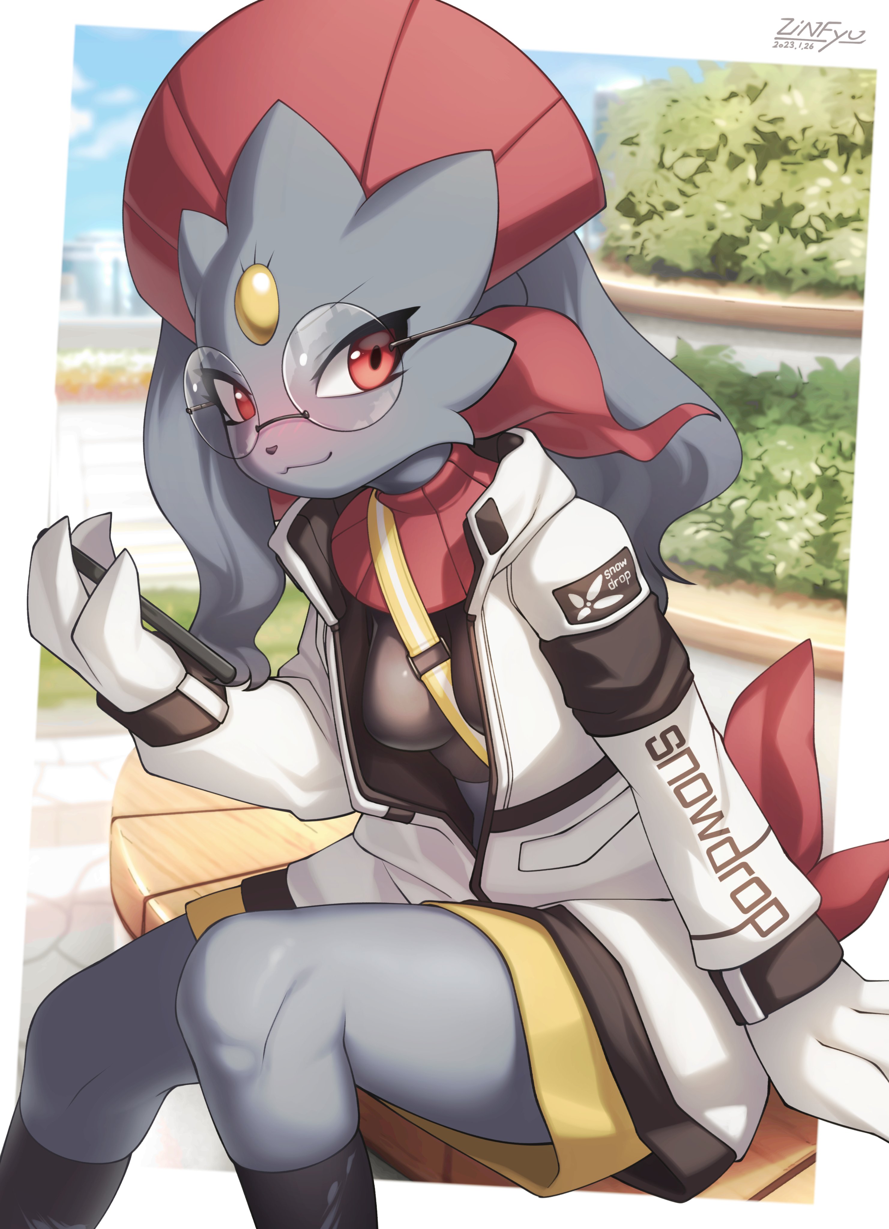add9575, animal ears, female, female focus, female only, fur, furry, looking at viewer, pokémon (species), pokemon, pokemon (species), tagme, weavile, zinfyu