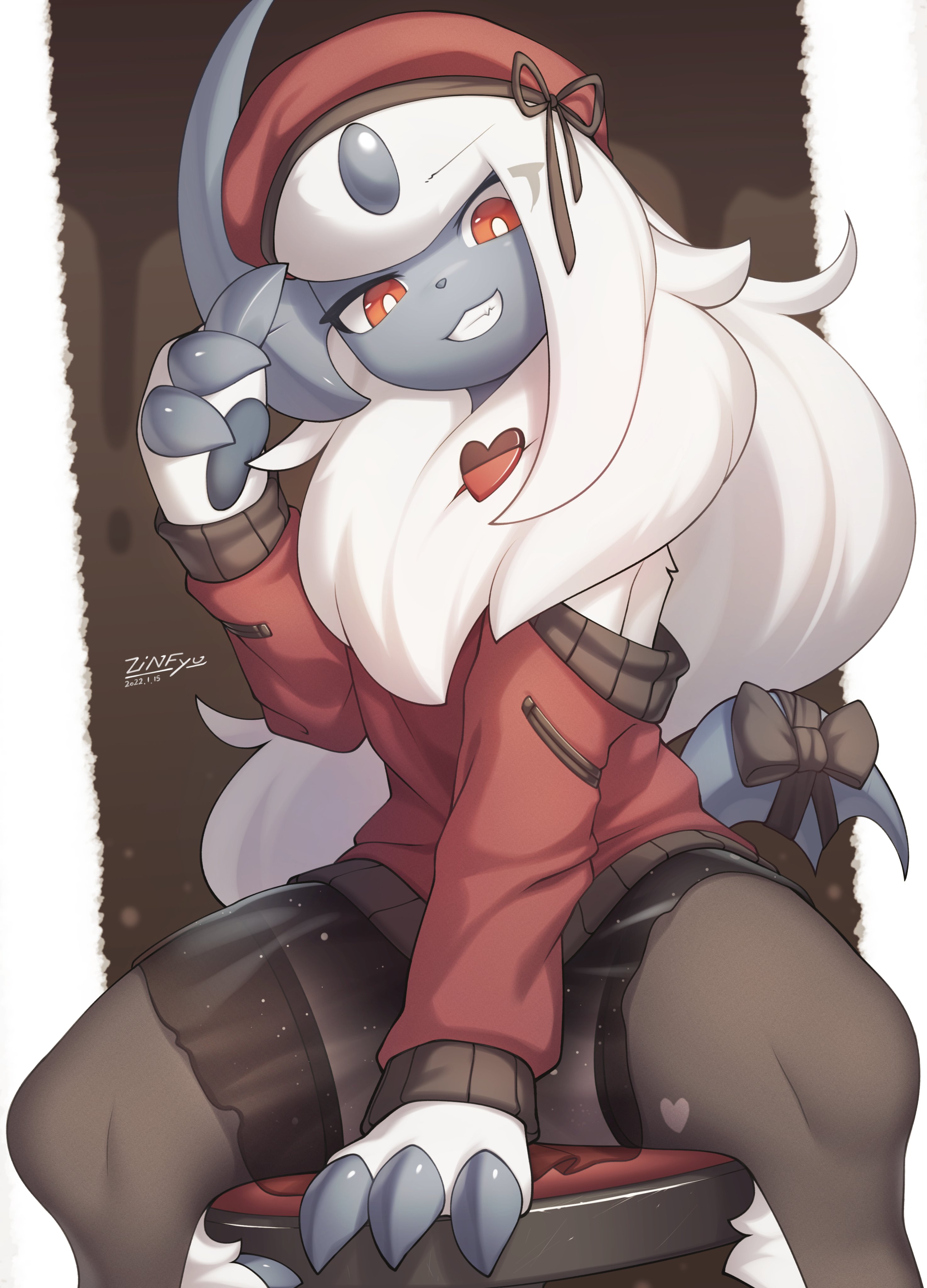 1girls, absol, add9575, animal ears, female, female focus, fur, furry, looking at viewer, nintendo, only, pokémon (species), pokemon, pokemon (species), smile, smiling, smiling at viewer, tagme, zinfyu