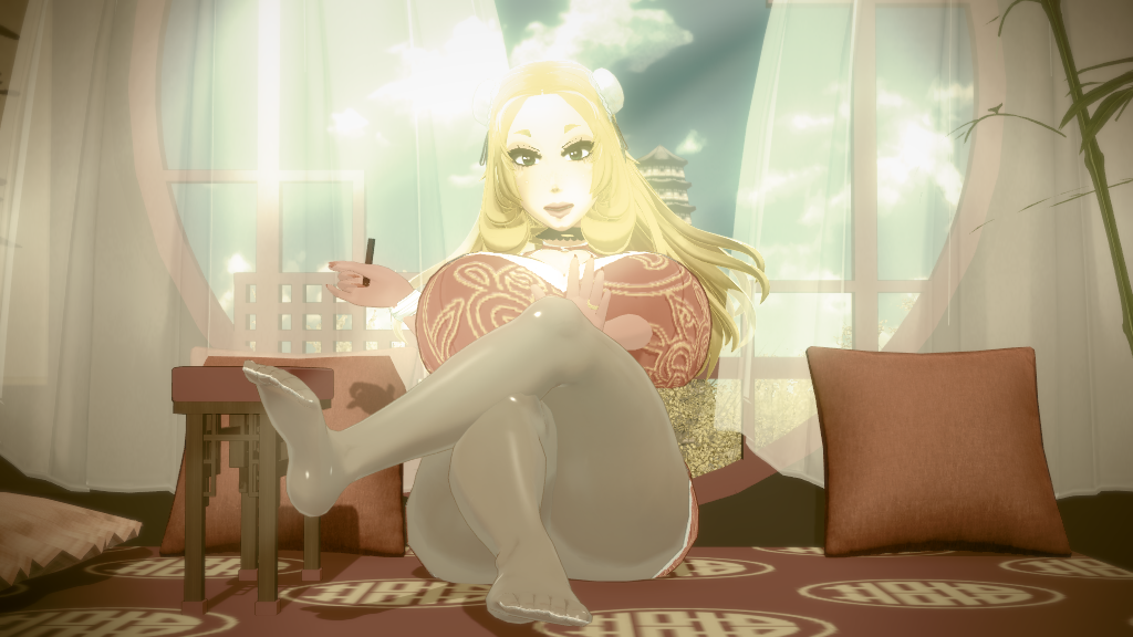 1girls 3d 3d_(artwork) american_dad big_breasts blonde_hair cleavage feet female female_only foot_fetish foot_focus francine_smith illusion_soft koikatsu koikatu long_hair milf mother pixiv solo sun_light thick_thighs thighhighs