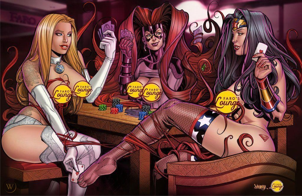 armlet big_breasts blonde_hair blue_eyes breast_squeeze breasts breasts_out brown_hair censored choker comic crossover dc_comics diana_prince elbow_gloves emma_frost fishnets hellfire_club inhumans marvel marvel_comics medusa_(inhumans) panties prehensile_hair red_hair strip_poker tattoo thick_thighs thighhighs topless topless_female white_queen wonder_woman wonder_woman_(series) x-men