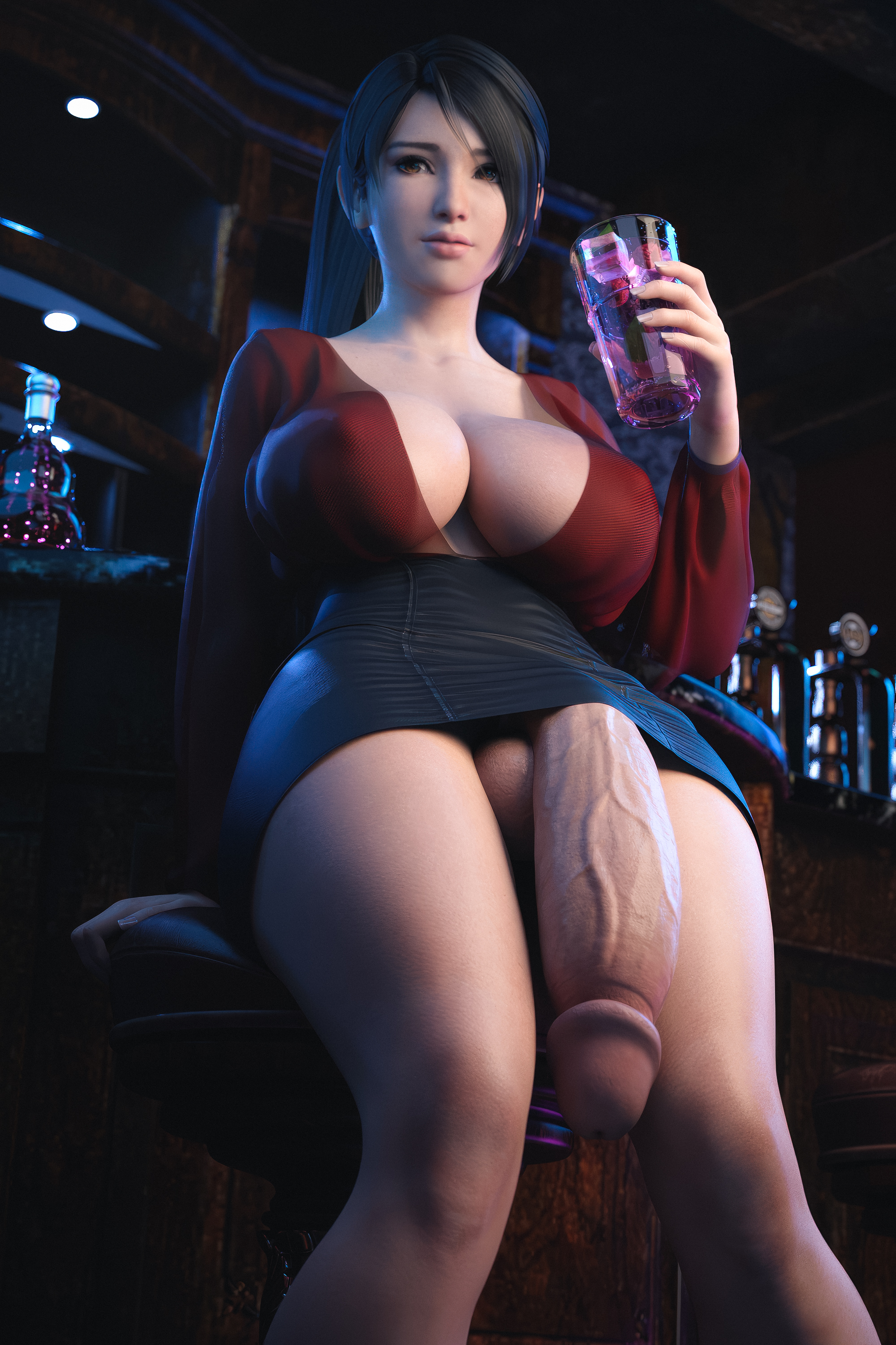 1futa, 3d, big breasts, bottomless, breasts, casual exposure, casual nudity, circumcised, cleavage, clothed, clothing, dead or alive, futa only, futanari, huge cock, ineffective clothing, ineffective skirt, intersex, large breasts, large penis, momiji (ninja gaiden), mostly clothed, ninja gaiden, penis, solo, stevencarson, veiny penis