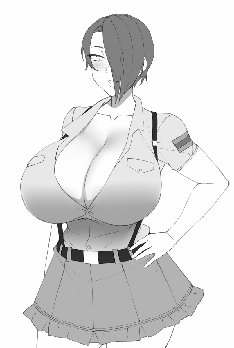 aoshidan_school_uniform cleavage deep_cleavage female gigantic_breasts huge_breasts original_character saya_(twrlare) school_uniform schoolgirl suspenders twrlare uniform