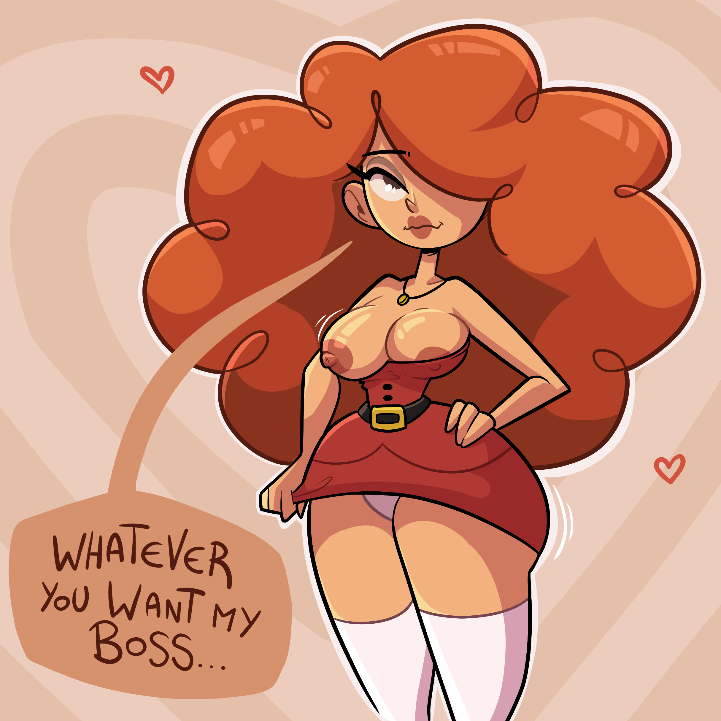 1girls, areola slip, areolae, ass, belt, big ass, big breasts, bottom heavy, breast jiggle, breasts, breasts out, brown eyes, busty, cartoon network, clothed, clothed female, clothes, clothing, curly hair, dialogue, dress, dress lift, english text, eyelashes, female, front view, hair, hair over one eye, hand on hip, heart, heart background, hi res, hourglass figure, huge ass, huge thighs, human, jiggle, jiggling breasts, kojibudlips, large ass, large breasts, legs together, legwear, light skin, light-skinned female, lipstick, long hair, necklace, nipple bulge, nipples, orange hair, panties, pantyshot, powerpuff girls, presenting, presenting breasts, red head, red lipstick, redhead, sara bellum, self upload, simple background, smile, smiling, solo, speech bubble, standing, talking, text, thick thighs, thighhighs, thighs, three-quarter portrait, underwear, undressing, white panties, wide hips