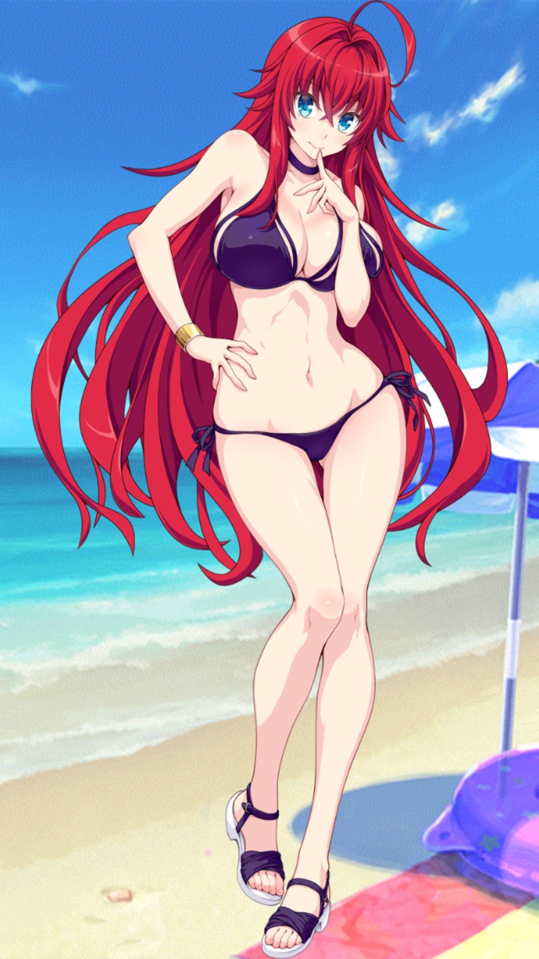 bare_legs bikini high_school_dxd high_school_dxd_hero long_hair pale_skin red_hair rias_gremory sandals swimsuit thick_thighs thighs very_long_hair