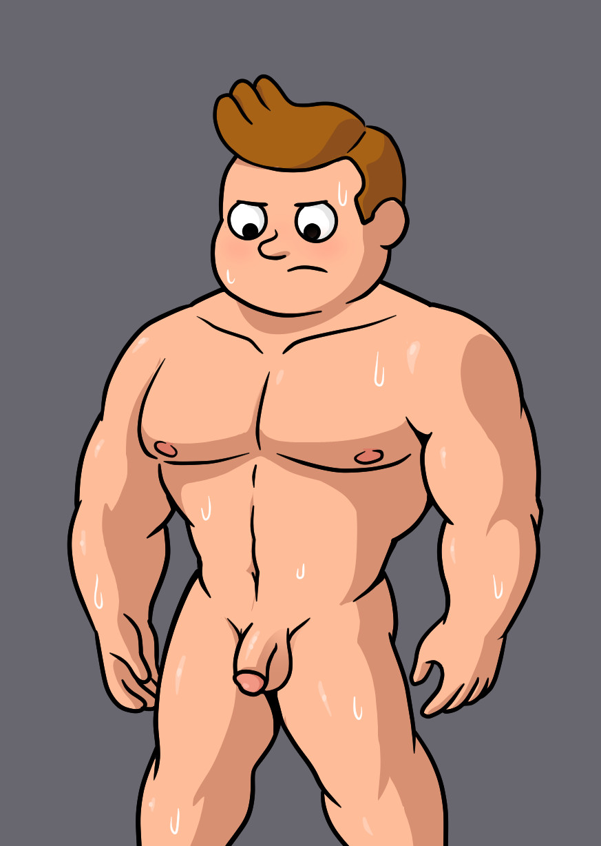 brown_hair cartoony clarence gay kevin kevin_(clarence) male_only mumblegroan muscular muscular_male solo solo_male sweat yaoi