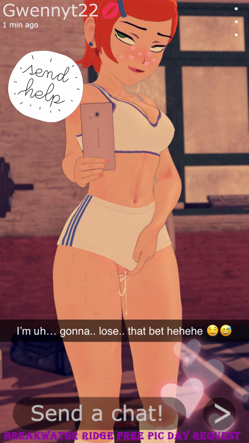 1girls, ben 10, ben 10 (classic), breakwater ridge, english text, female, female only, ginger, gwen tennyson, gwen tennyson (classic), gym clothes, knee socks, kneehighs, kneesocks, nudes, public, selfie, sending nudes, snapchat, socks, solo, text, white socks