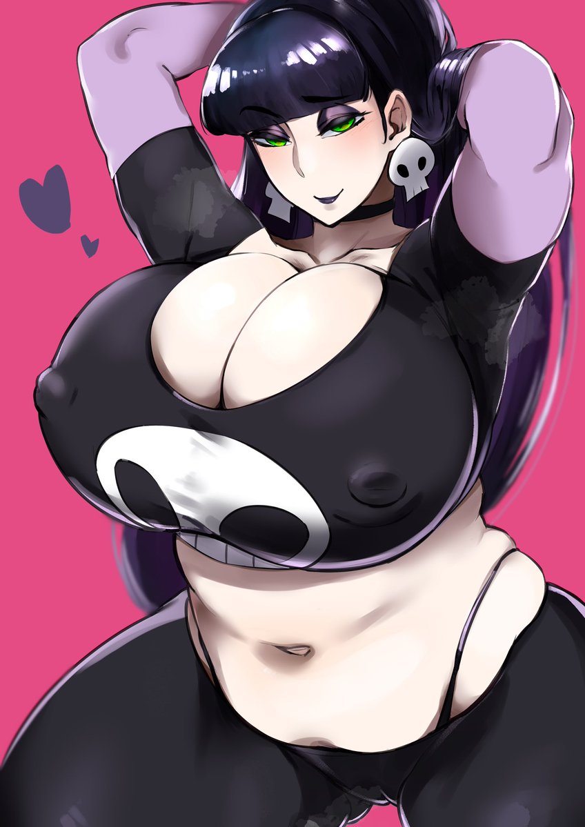 big_breasts black_hair breasts bust busty curvaceous curvy curvy_figure dark_hair digital_drawing_(artwork) digital_media_(artwork) eyebrows eyelashes eyes female female_focus female_only goth goth_girl green_eyes hair hips hiraishiabc hourglass_figure huge_breasts large_breasts legs light-skinned_female light_skin lindel_dollice_quilten lips lipstick long_hair original original_character purple_lipstick solo thick_legs thick_thighs thighs top_heavy upper_body voluptuous wide_hips