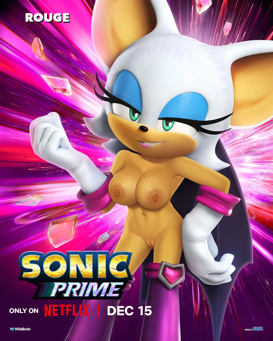 1girls, 2022, areola, areolae, armpits, bat, bat girl, blue eyeshadow, edit, edited, edited official artwork, edited screencap, eyelashes, female, female focus, female only, gloves, green eyes, knee boots, kneehighs, lipstick, loodncrood, partially clothed, pink lips, pink lipstick, pussy, rouge the bat, sega, sonic (series), sonic prime, sonic the hedgehog (series), tan skin, tan-skinned female, vagina, white fur, white glove, white gloves