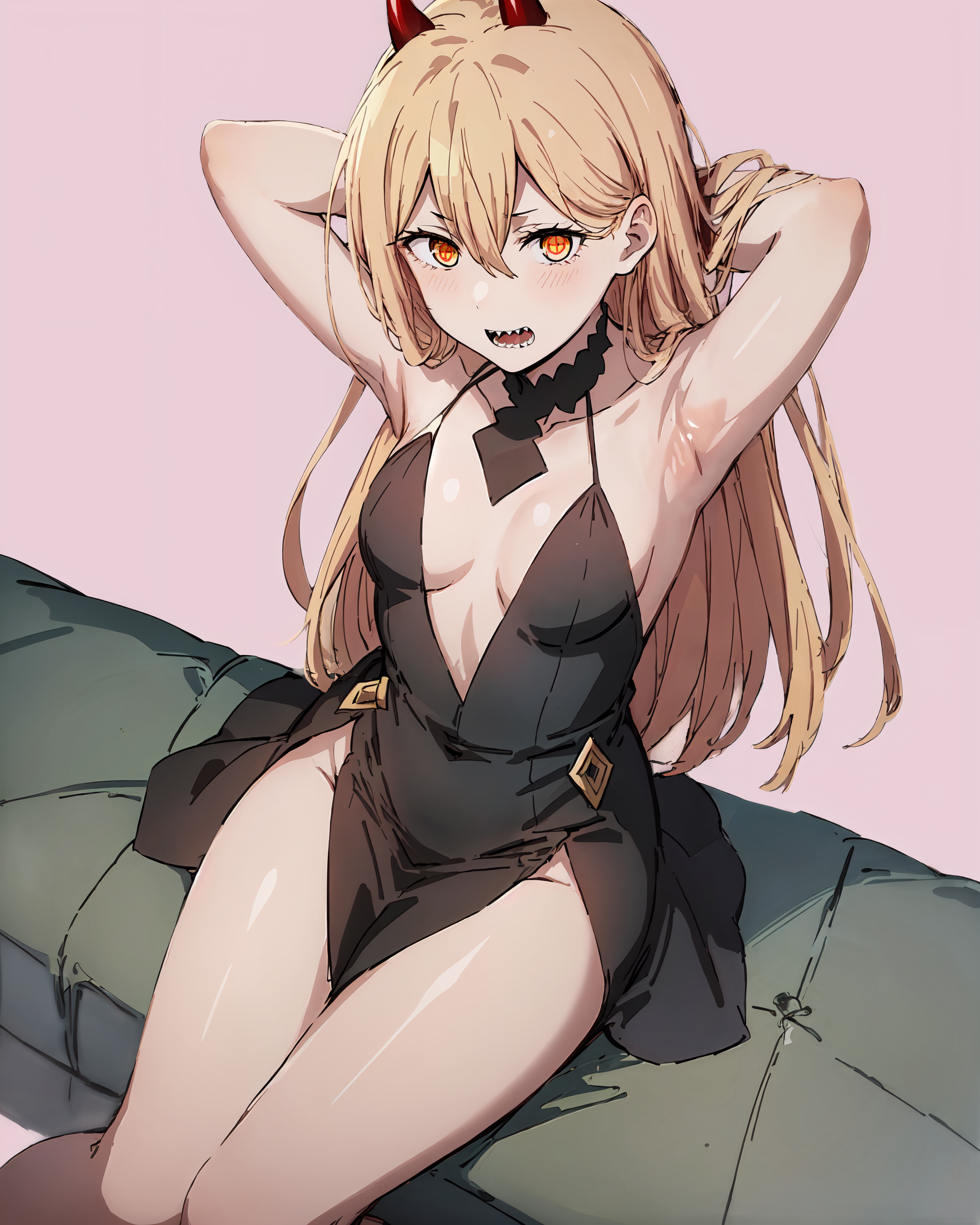 ai generated, armpits, chainsaw man, demon, demon girl, dress, embarrassed, female, nai diffusion, power (chainsaw man), stable diffusion, tagme, whirlpai