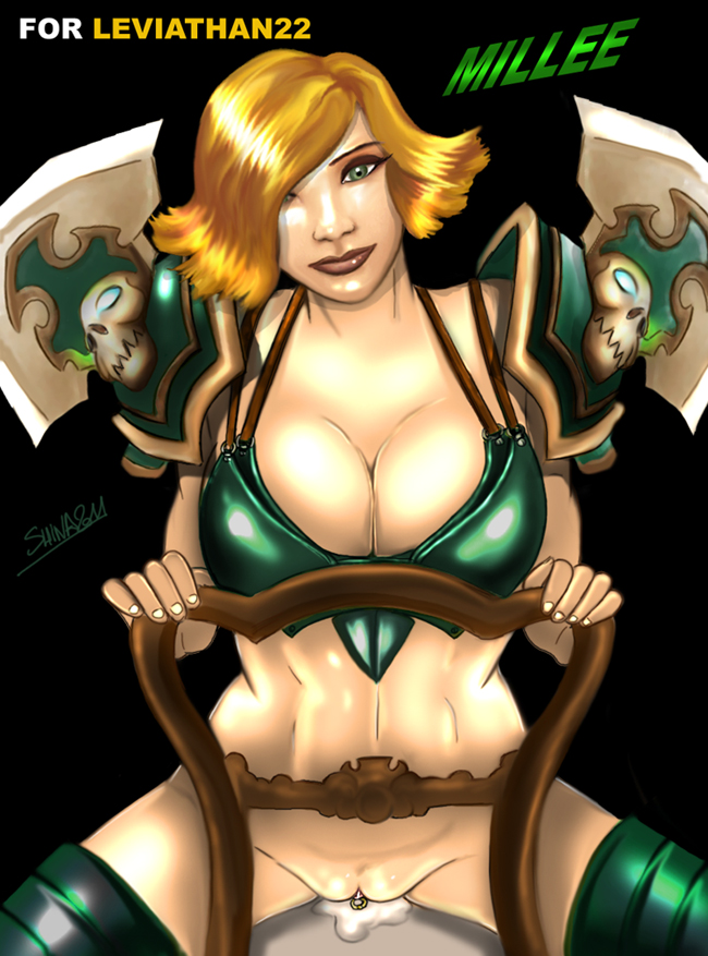 1girls 2011 blizzard_entertainment blonde_hair green_eyes human human_(world_of_warcraft) large_breasts light-skinned_female light_skin looking_at_viewer millee original_character pussy shina short_hair solo thighhighs warcraft warrior_(warcraft) wet_pussy world_of_warcraft