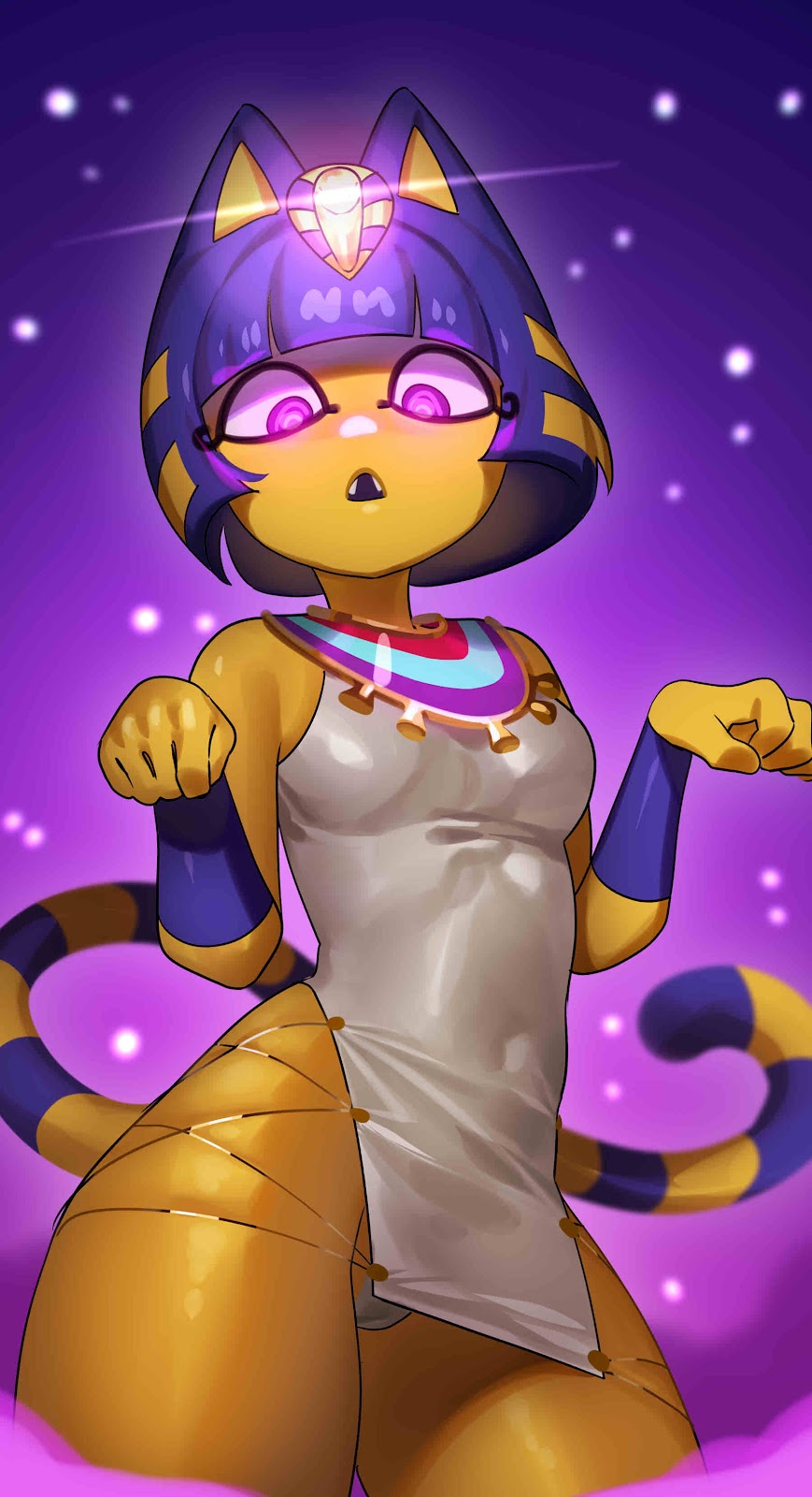 1girls 2022 accessories accessory animal_crossing ankha ankha_(animal_crossing) ankha_ride_(minus8) anthro bare_shoulders belly belly_button black_eyes blue_eyeliner blue_hair bob_cut bowl_cut cat_ears cat_tail catgirl clothed clothing color colored cute detailed digital_media_(artwork) dress egyptian eyelashes eyeliner felid feline felis female fringe fur furry furry_only glistening glistening_body glowing_eyes hypnosis hypnotic_eyes hypnotizing_viewer looking_at_viewer medium_hair multicolored_body multicolored_fur multicolored_hair nia_(nia4294) nintendo open_mouth paw_pose petite purple_background purple_eyes seductive_eyes seductive_look shaded smoke solo solo_female tail teeth thick thick_thighs thighs yellow_body yellow_fur