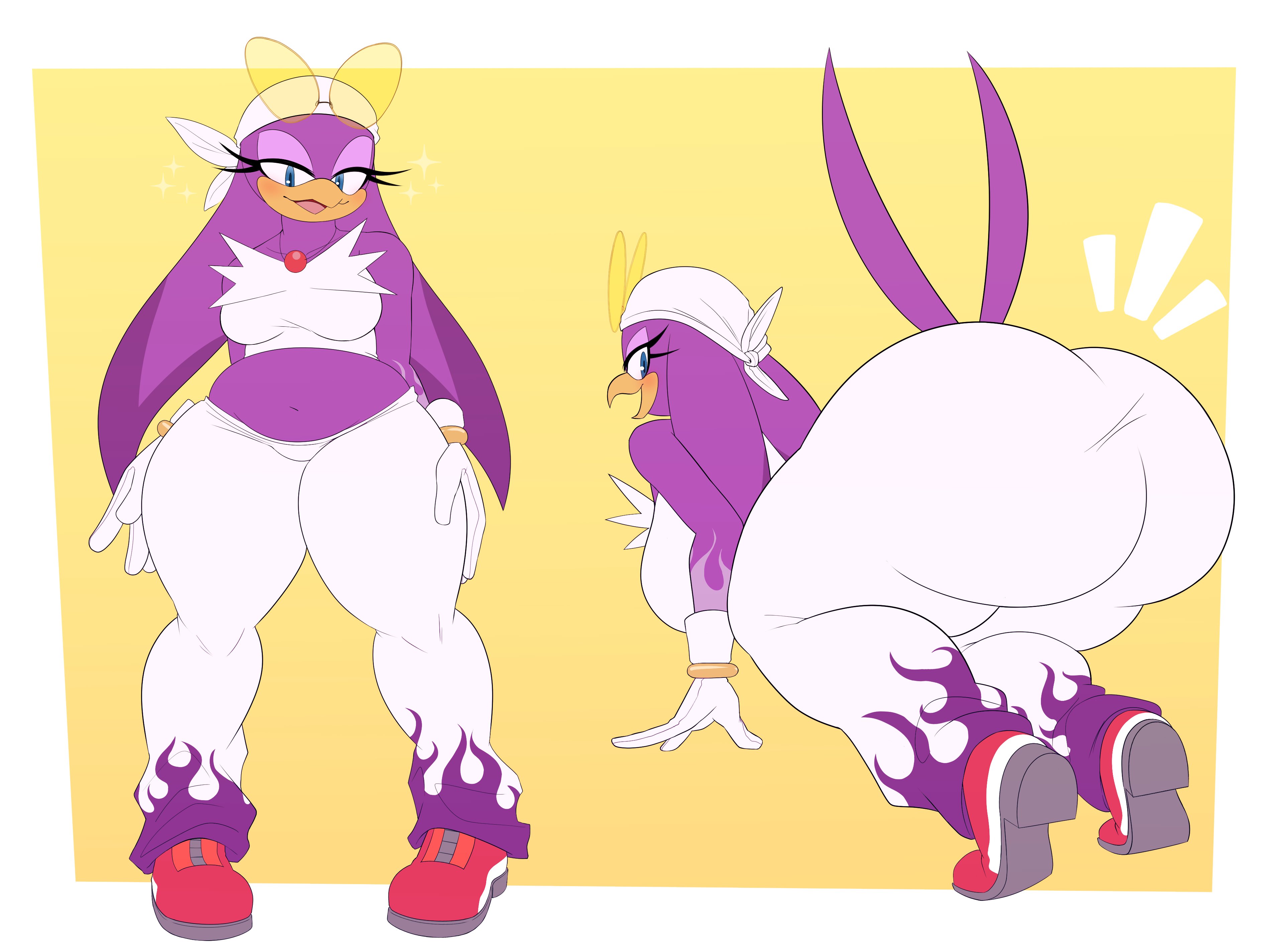 1girls, all fours, anthro, ass, avian, bandana, big ass, big breasts, bottom heavy, breasts, bubble ass, bubble butt, clothing, fat ass, female, female only, huge ass, huwon, large ass, looking at viewer, looking back, pants, shoes, slightly chubby, solo, sonic (series), sonic riders, sunglasses on head, thick ass, thick thighs, wave the swallow, wide hips