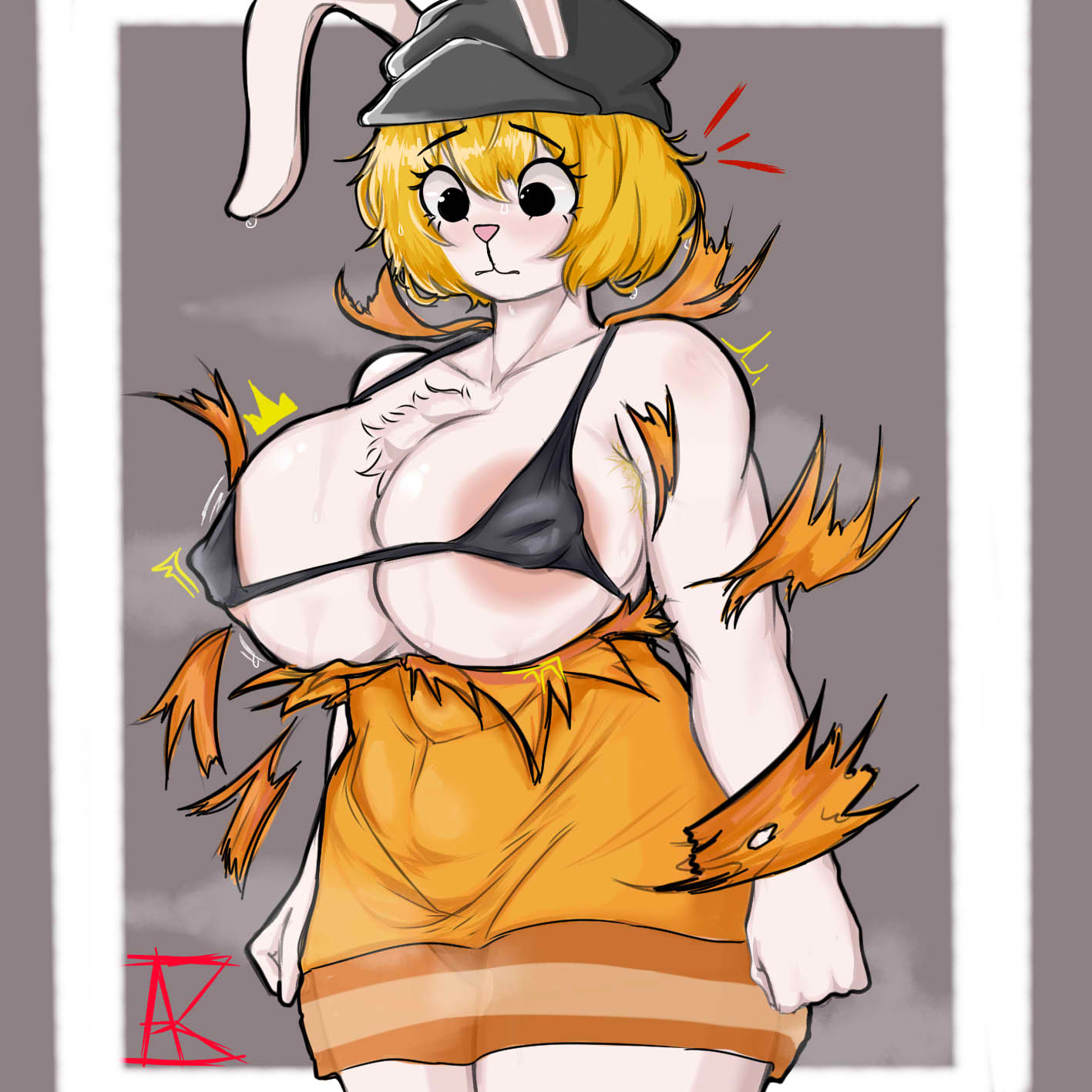 1girls, adoniasfra, anal hair, big breasts, breasts, bunny ears, bunny girl, carrot (one piece), female, female only, furry, huge breasts, one piece, solo, wardrobe malfunction
