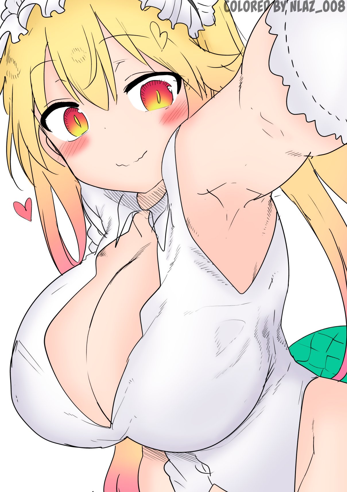 1girls armpits big_breasts blonde_hair blush cleavage colored cool-kyou_shinja edit large_breasts miss_kobayashi's_dragon_maid nlaz_008 orange_eyes smile tagme tohru_(dragon_maid) white_shirt