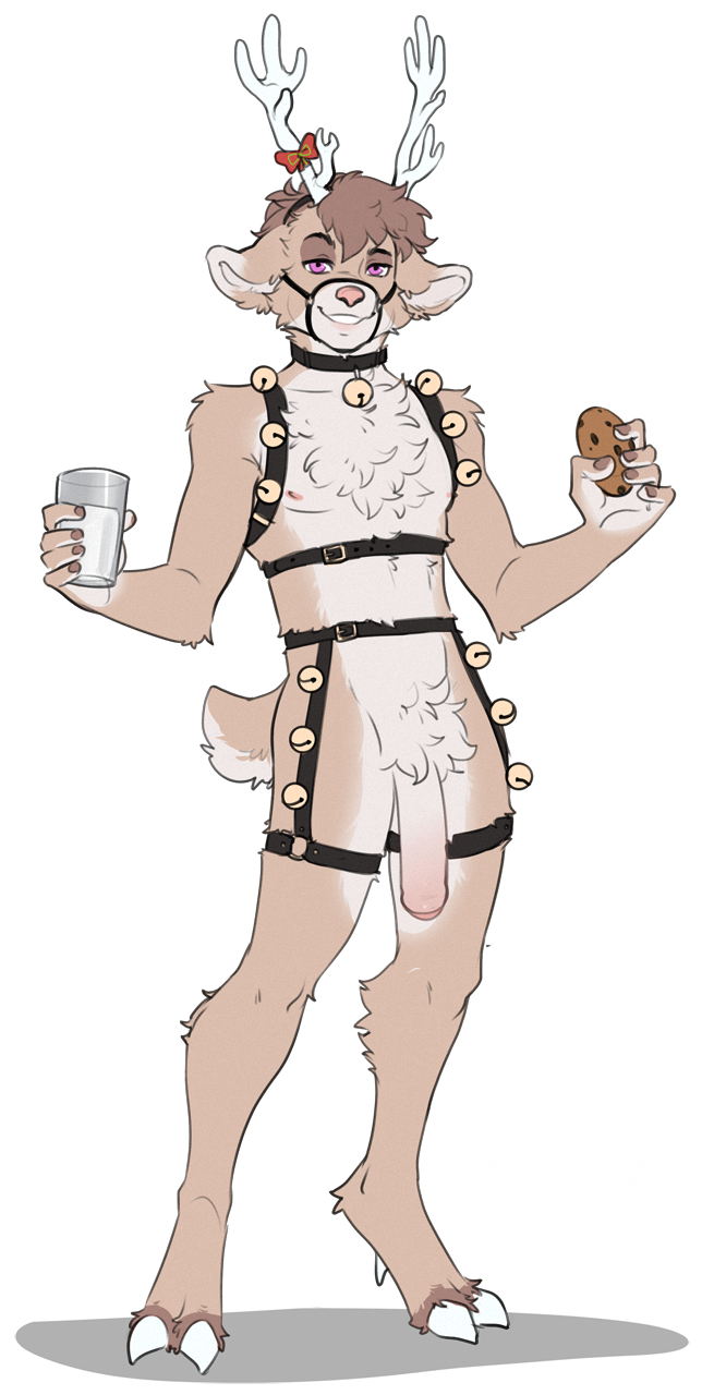 2023 5_fingers anthro balls digital_media_(artwork) eyebrows eyelashes fingers genitals hi_res hooves horn kittydee male male_only penis smile solo