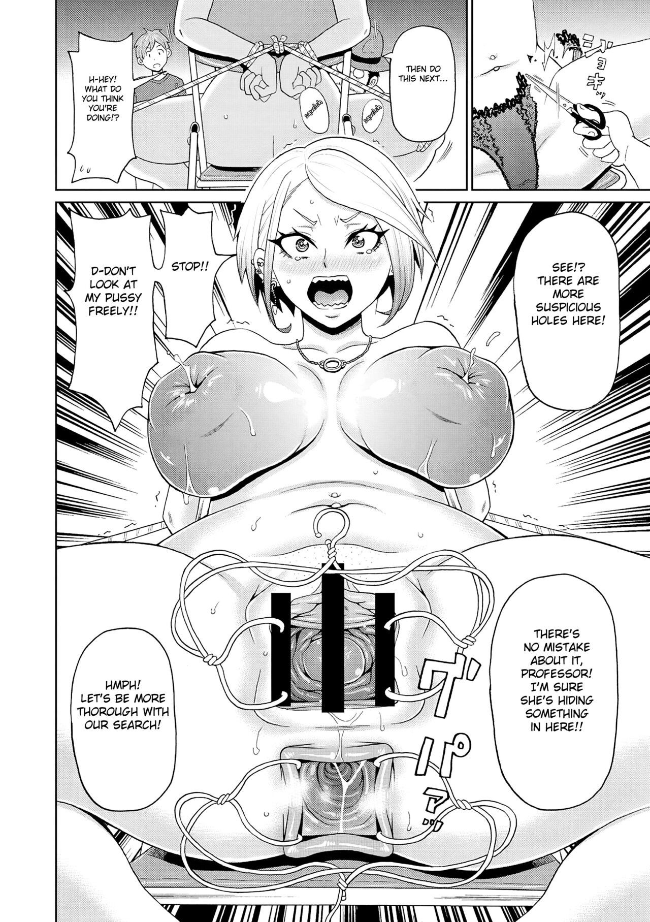 2boys, after nipple penetration, areolae, big areolae, big nipples, blush, bondage, breasts, censored, censored pussy, cervix, comic, comically large areolae, cum, cum in nipples, earrings, english, english text, eyelashes, fangs, female, holding breast, huge areolae, huge nipples, inverted nipples, japanese text, john k. pe-ta, male, manga, mostly areolae, navel, necklace, nipples, pussy, pussy juice, spread anus, spread pussy, sweat