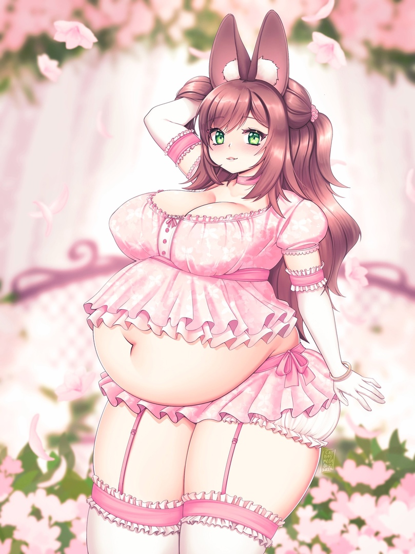 1girls, 2023, bbw, big belly, bunny ears, catboymech, fat, fat belly, fat female, fat fetish, fatty, female, female only, solo, tagme, weight gain