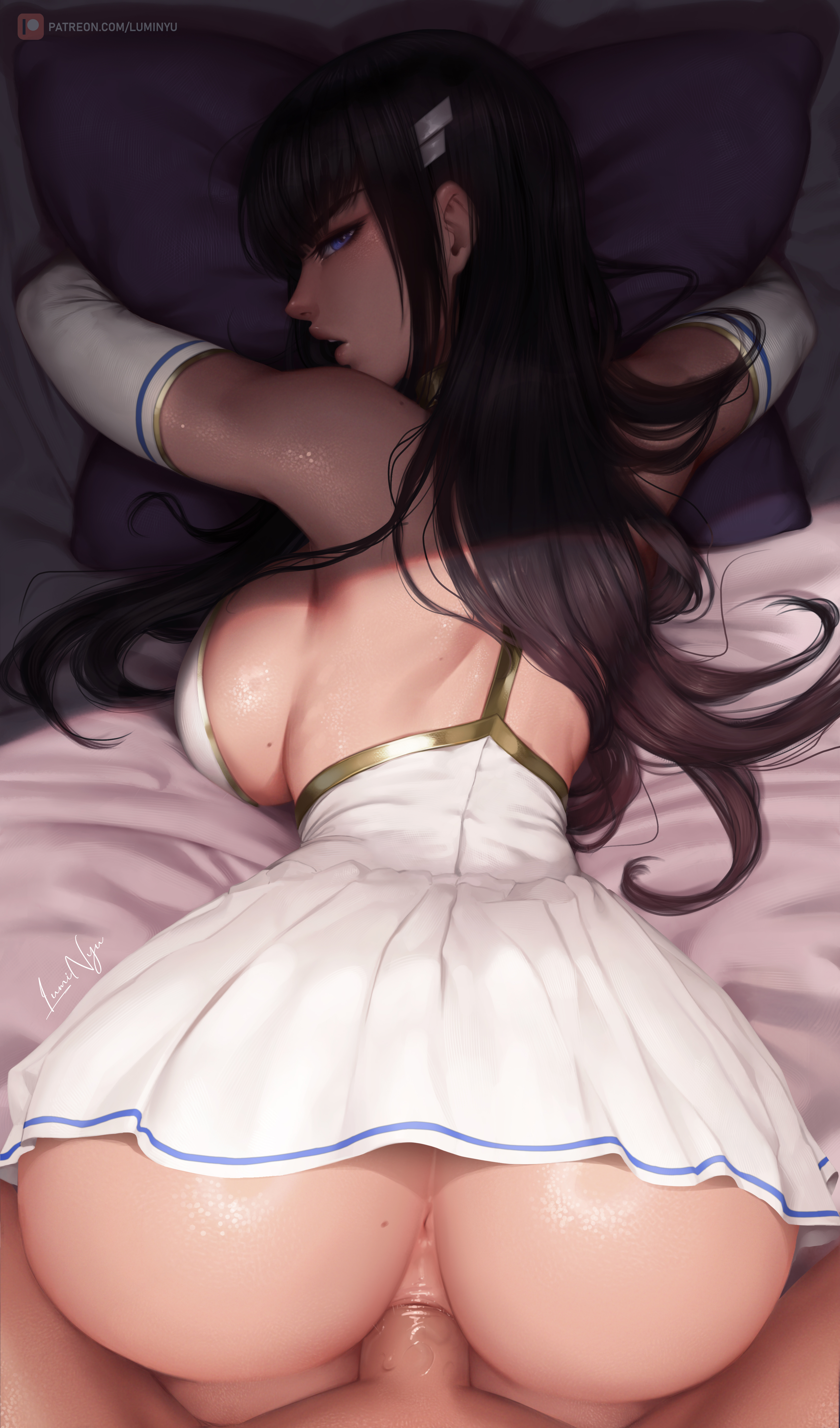 1boy, 1girls, absurdres, ass, big ass, big breasts, big cock, big penis, black hair, blue eyes, breasts, female, kill la kill, kiryuuin satsuki, light-skinned female, luminyu, male, open mouth, penis, pov, pussy, sex, tagme, uncensored, vagina, vaginal penetration