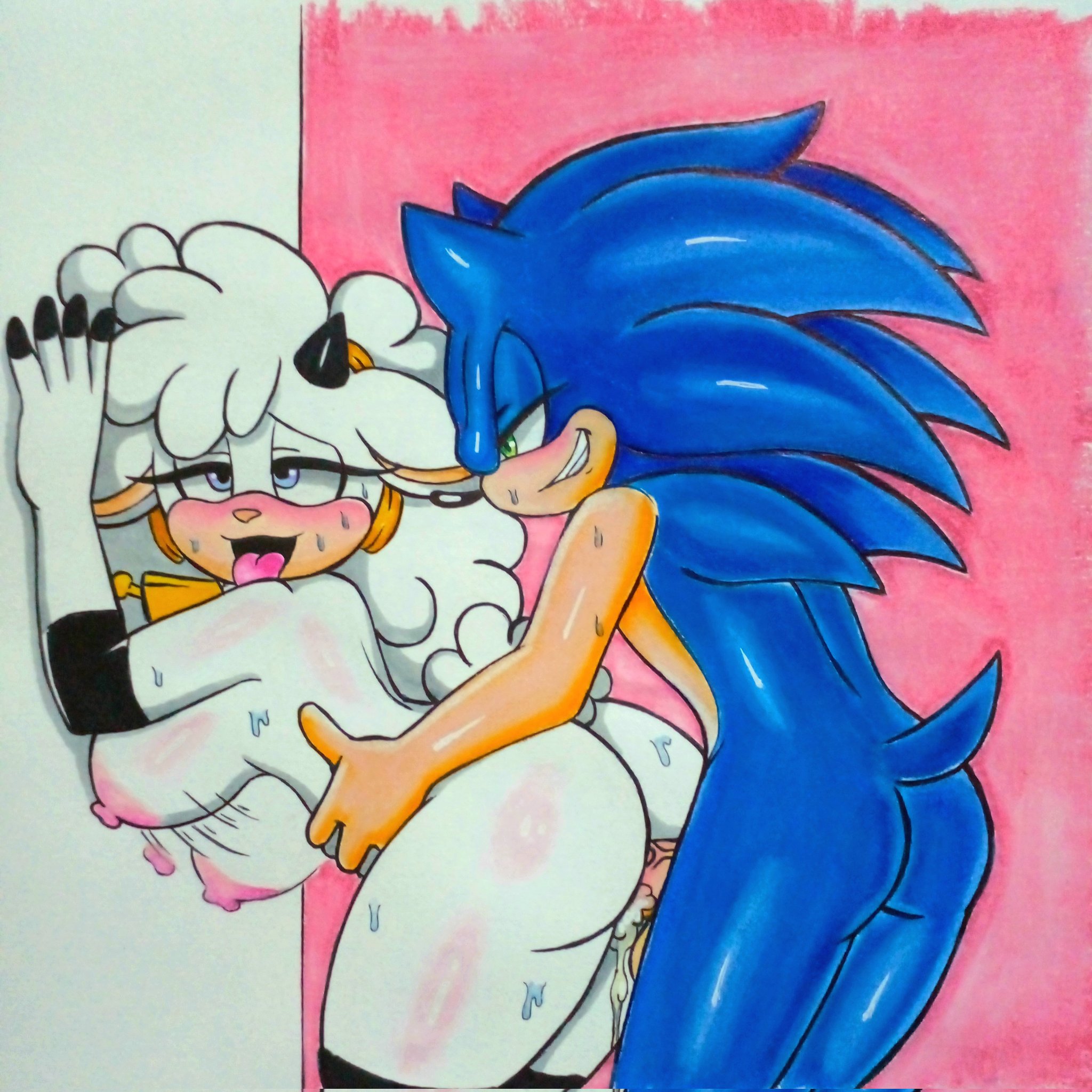 1boy, 1girls, 2d, ahe gao, anal sex, animal ears, anthro, anthro on anthro, anthro penetrating, anthro penetrating anthro, ass, big ass, big breasts, big butt, big penis, bigblue, black nose, blue body, blue eyes, blue fur, blue hair, blue skin, blush, breasts, breasts jiggling, bubble ass, bubble butt, caprine, eyelashes, female, fur, furry, green eyes, grin, grinding, holding, holding from behind, horns, idw comics, idw publishing, lanolin the sheep, male, mammal, mobian, mobian (species), mobian sheep, multicolored body, naked, narrowed eyes, nipples, nude, open mouth, penetration, penis, penis in ass, pink nipples, pink nose, sega, sex, sex from behind, sheep, sheep girl, sheep horns, sonic (series), sonic the hedgehog, sonic the hedgehog (comics), sonic the hedgehog (idw), sonic the hedgehog (series), spiky hair, sweat, tail, thick ass, thick thighs, tongue, tongue out, two-tone body, two-tone fur, veiny penis, white body, white fur, white hair, white skin, white wool, wool (fur)