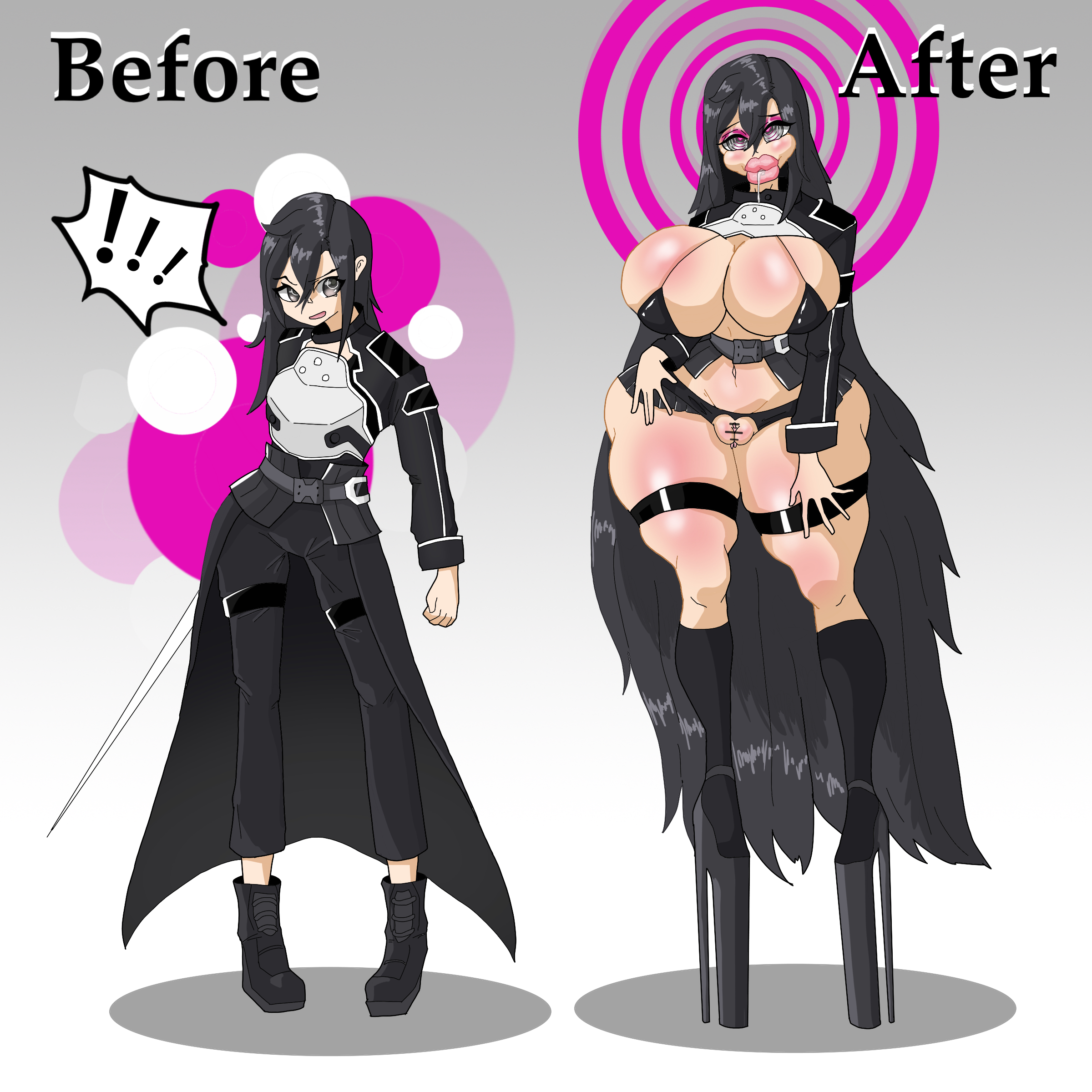 ass, ass expansion, bimbo, bimbofication, body modification, brain drain, brainwashing, breast expansion, breast growth, breast growth (enlargement), breasts, female, female kirito, gender transformation, genderswap, genderswap (mtf), gun gale online, hair growth, high heels, huge ass, huge breasts, kirigaya kazuto, kirito, kirito (sao-ggo), lip expansion, mind break, mind control, mtf transformation, navel, personality change, platform heels, pussy, rule 63, shanbei rui de, sword art online, thick lips, thick thighs, thigh expansion, transformation, transformation sequence, wide hips
