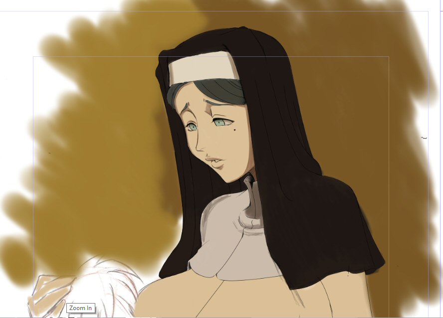 beauty_mark big_breasts black_clover black_hair blue_eyes breast_feeding female female_human groovydesign human implied_breast_sucking light-skinned_female light_skin mature mature_female mole mole_under_eye mostly_offscreen_character nun nun's_habit nun_outfit sister_lily_aquaria solo_focus