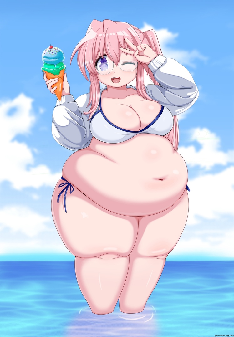 1girls 2023 bbw big_belly chub chubby chubby_female eduardocabezon1 fat fat_belly fat_female fat_girl fat_woman fatty food gluttony ice_cream lucky_star miyuki_takara obese overweight sea solo tagme tubby tummy