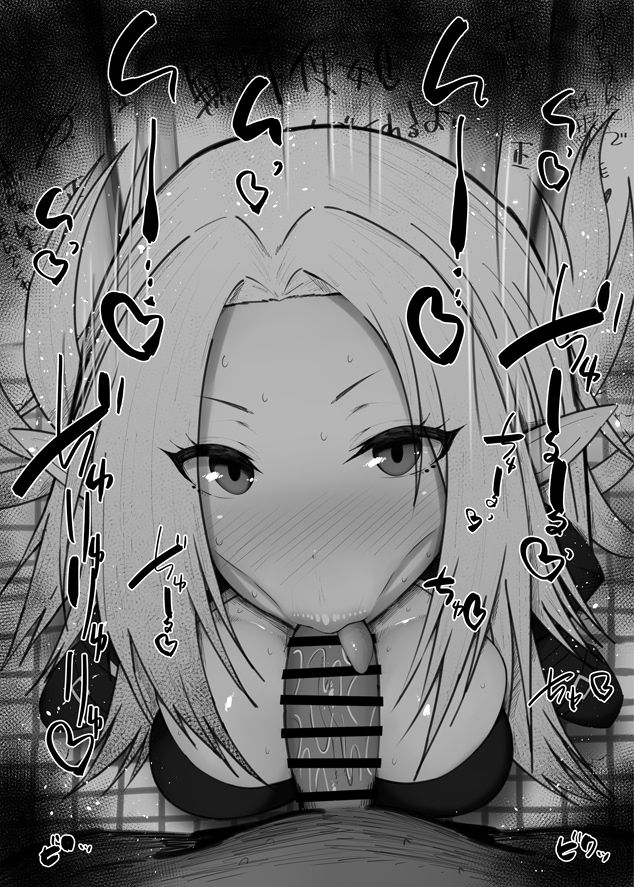 :>=, 1boy, 1girls, alpha (the eminence in shadow), big breasts, big penis, black and white, blowjob, blush, breasts, censored, cid kagenou, dark skin, dark-skinned male, detailed background, drooling, eyelashes, fellatio, female, heart, human, indoor, indoors, interracial, kage no jitsuryokusha ni naritakute!, kurotama, long hair, looking at viewer, male, male pov, oral, oral sex, penis, pov, saliva, shiny, shiny skin, sketch, sound effects, squatting, text, the eminence in shadow, tongue, tongue out, vein, veins, veiny, veiny penis