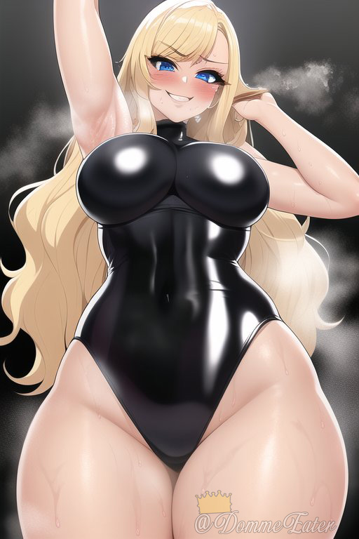 1girls ai_generated arm_up armpits artist_self-insert big_breasts big_thighs blonde_hair blue_eyes breasts busty clothed clothed_female clothes clothing curvaceous curvy curvy_body curvy_female curvy_figure female female_focus female_only grin hips huge_breasts large_breasts large_thighs latex leotard light-skinned_female light_skin long_hair looking_at_viewer low-angle_view nai_diffusion queen_dee queen_dee_(character) shiny_clothes smile smiling smiling_at_viewer smirk smirking smug solo solo_female solo_focus stable_diffusion steam steaming_body sweat sweaty thick thick_thighs thighs tight_clothing voluptuous wide_hips