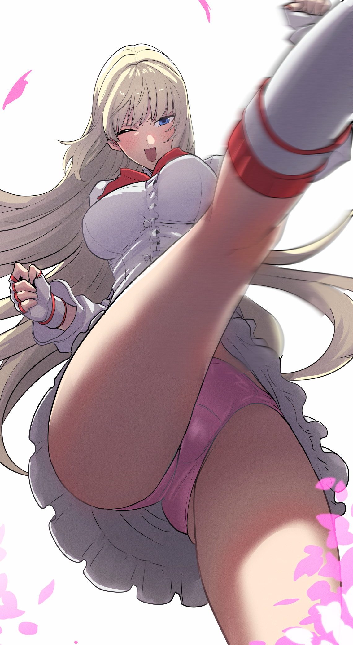 alluring, ass, blonde hair, blue eyes, boots, clash kuro neko, emilie de rochefort, female, high heel boots, kick, kicking, kuraneko, namco, panties, tekken, tekken 5 dark resurrection, tekken 7, tekken tag tournament 2, upskirt